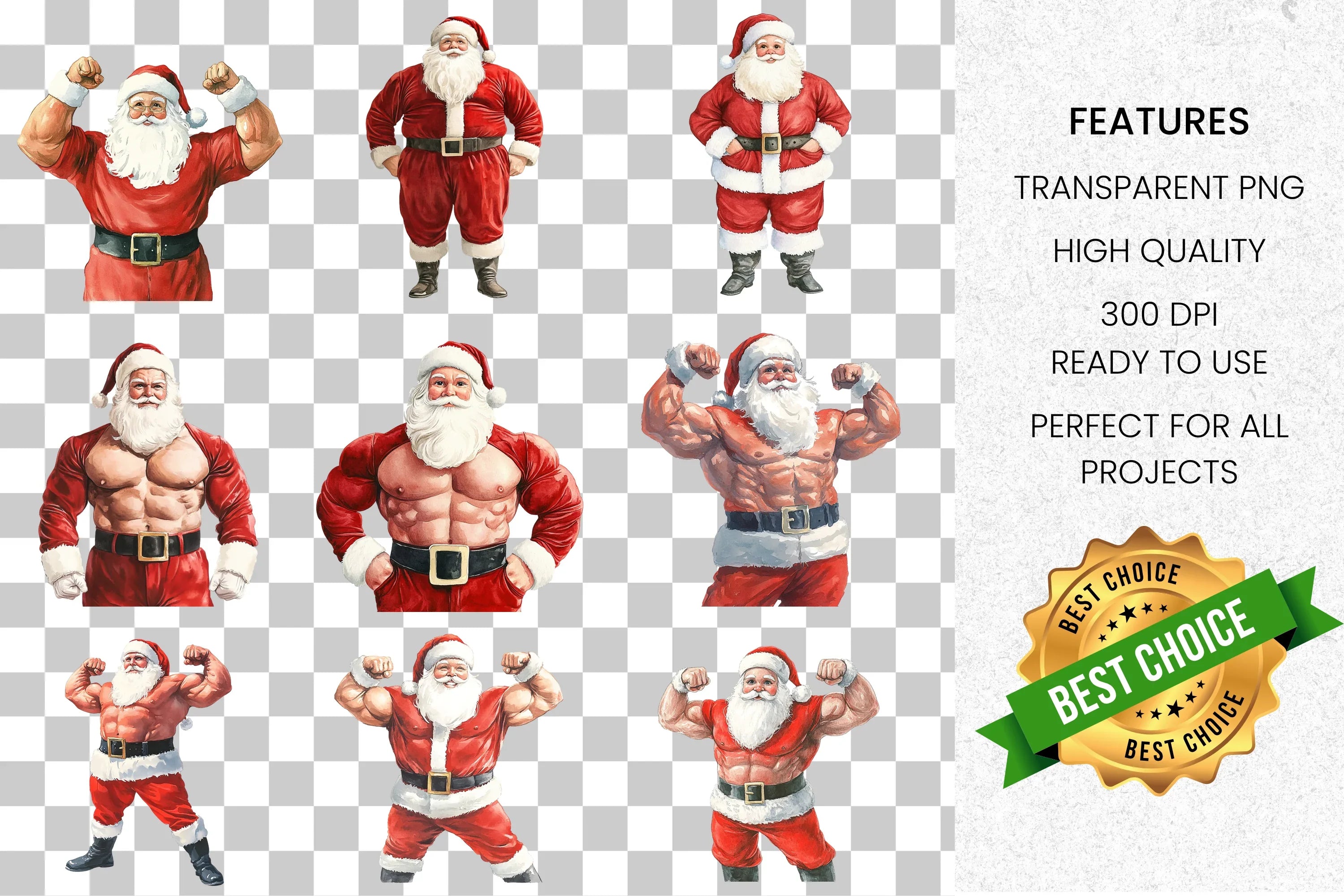 Strong Santa Christmas Holiday Clipart Bundle