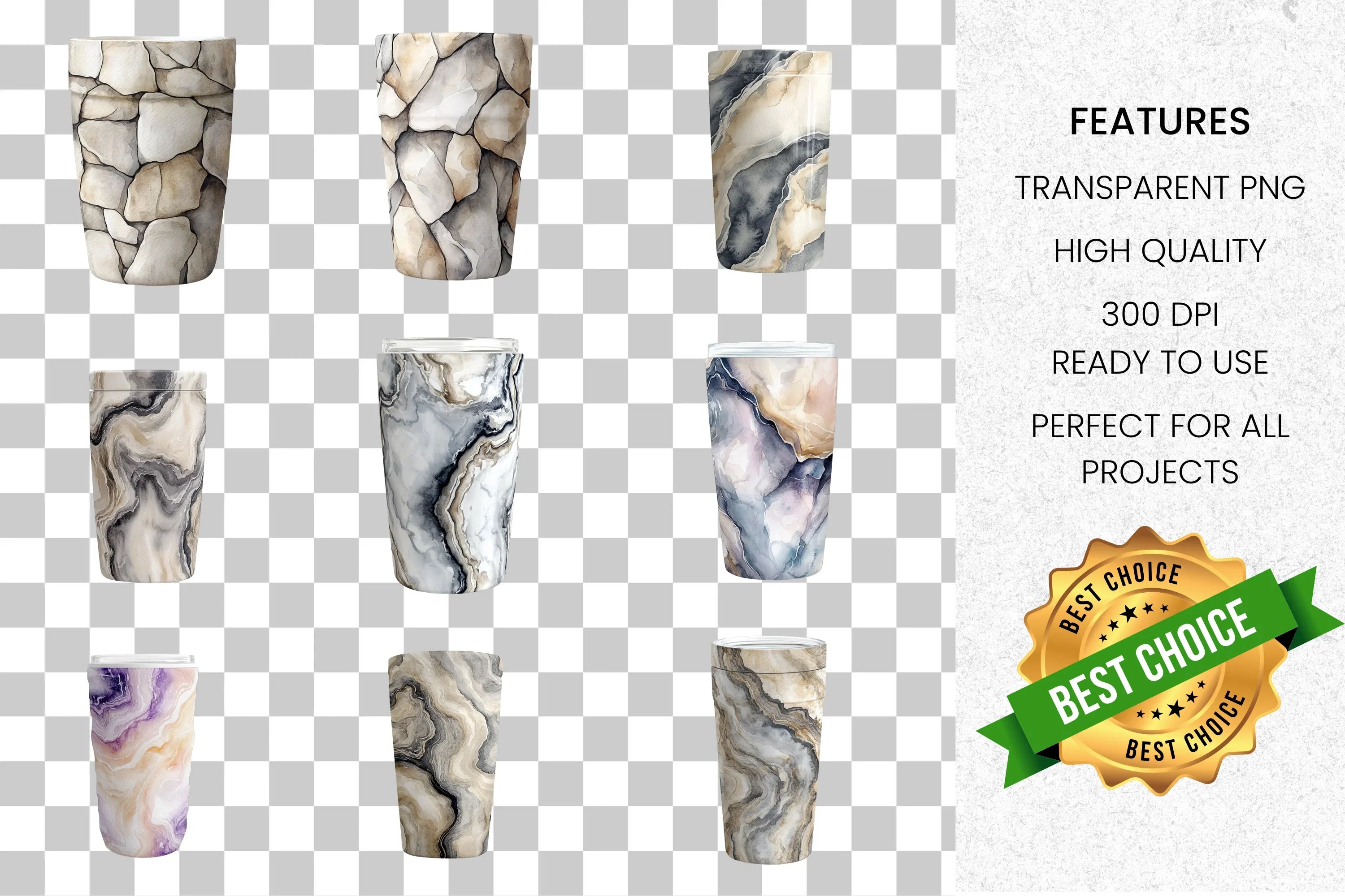 Marble Agate Tumbler Designs Clipart Bundle