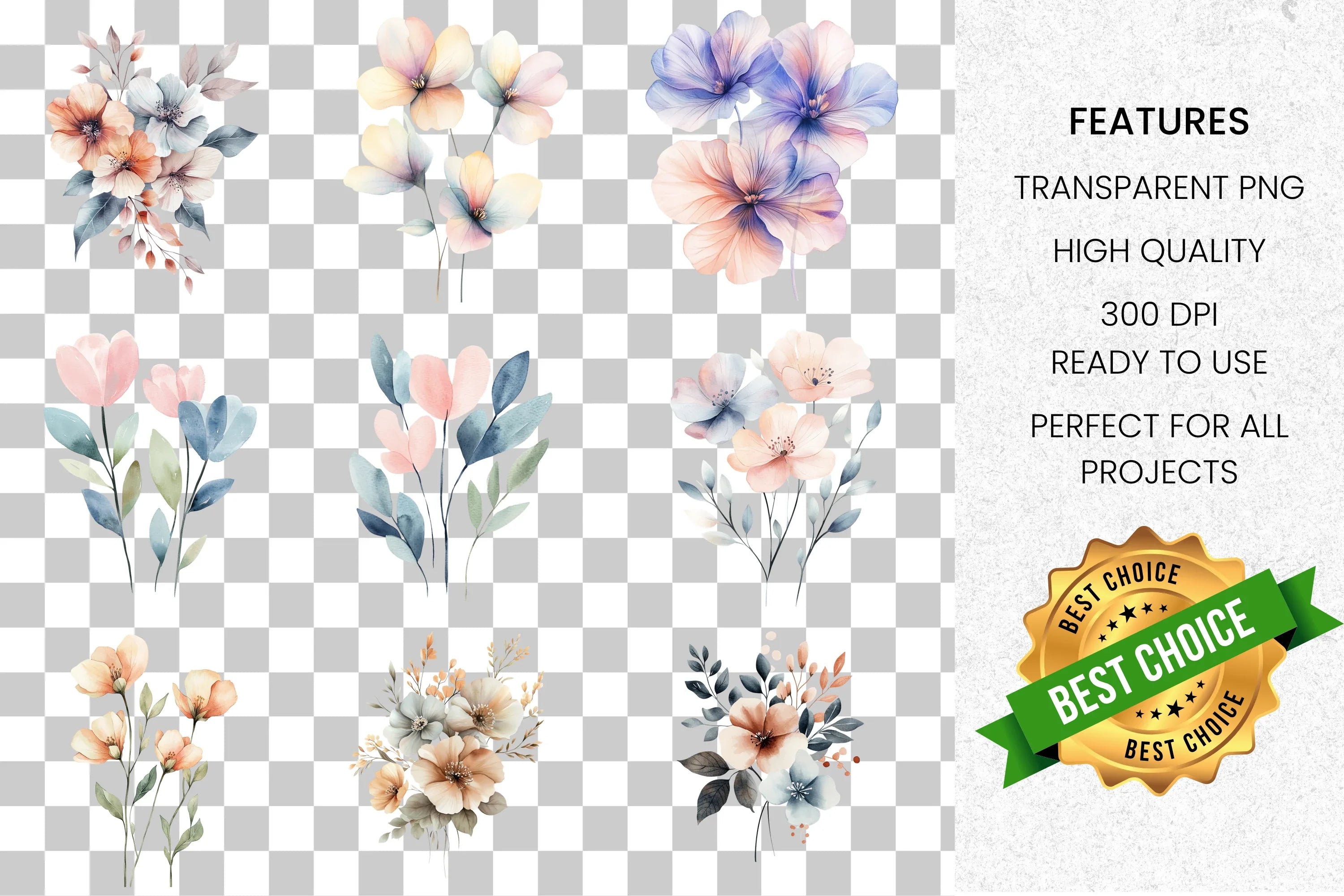 Soft Floral Bouquets Clipart Bundle