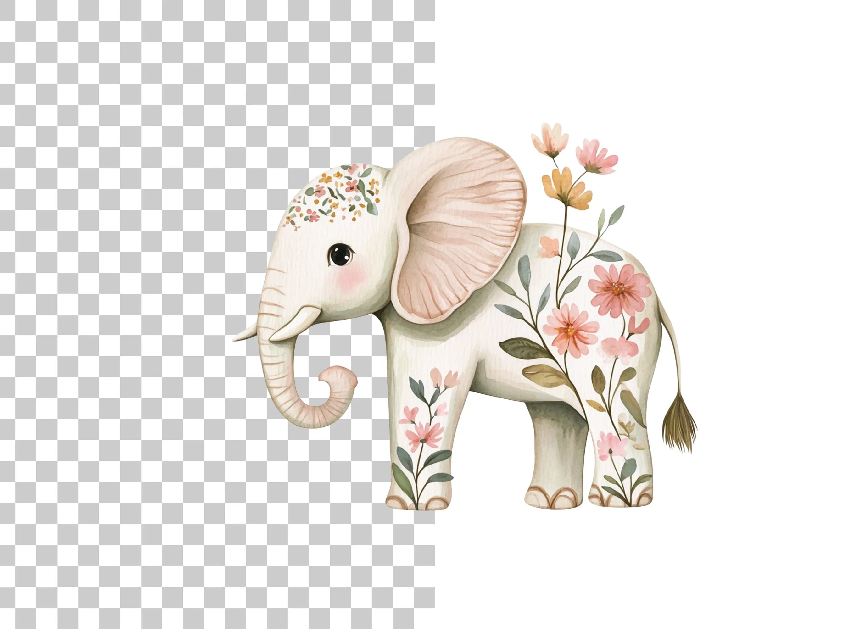 Floral Elephant Clipart Bundle