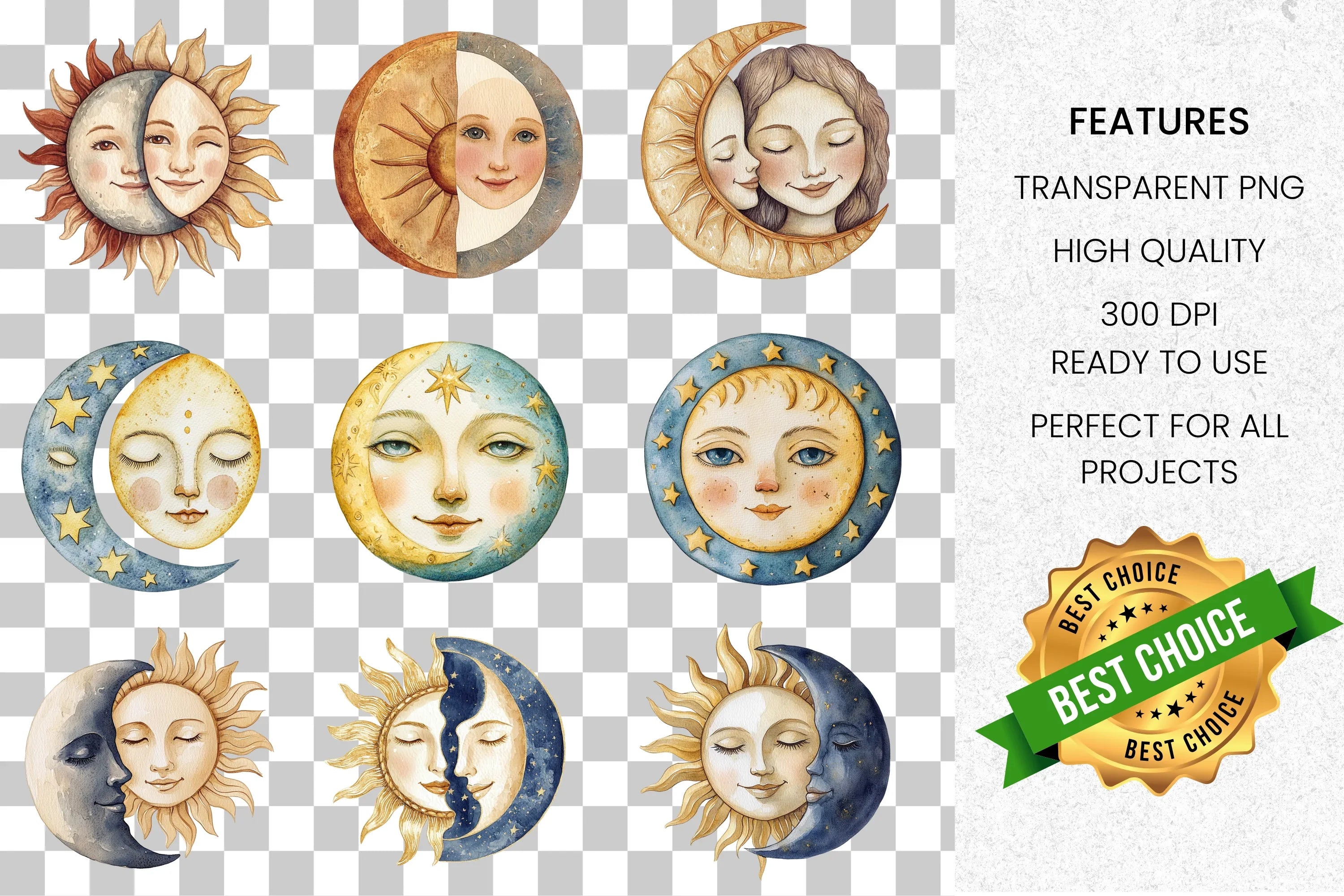 Mystical Sun and Moon Clipart Bundle