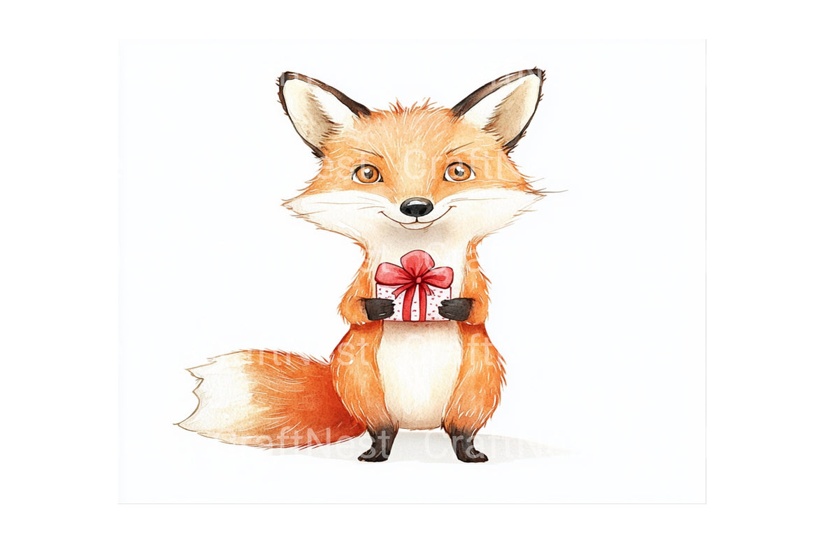 Adorable Fox With Gift Box Clipart Bundle