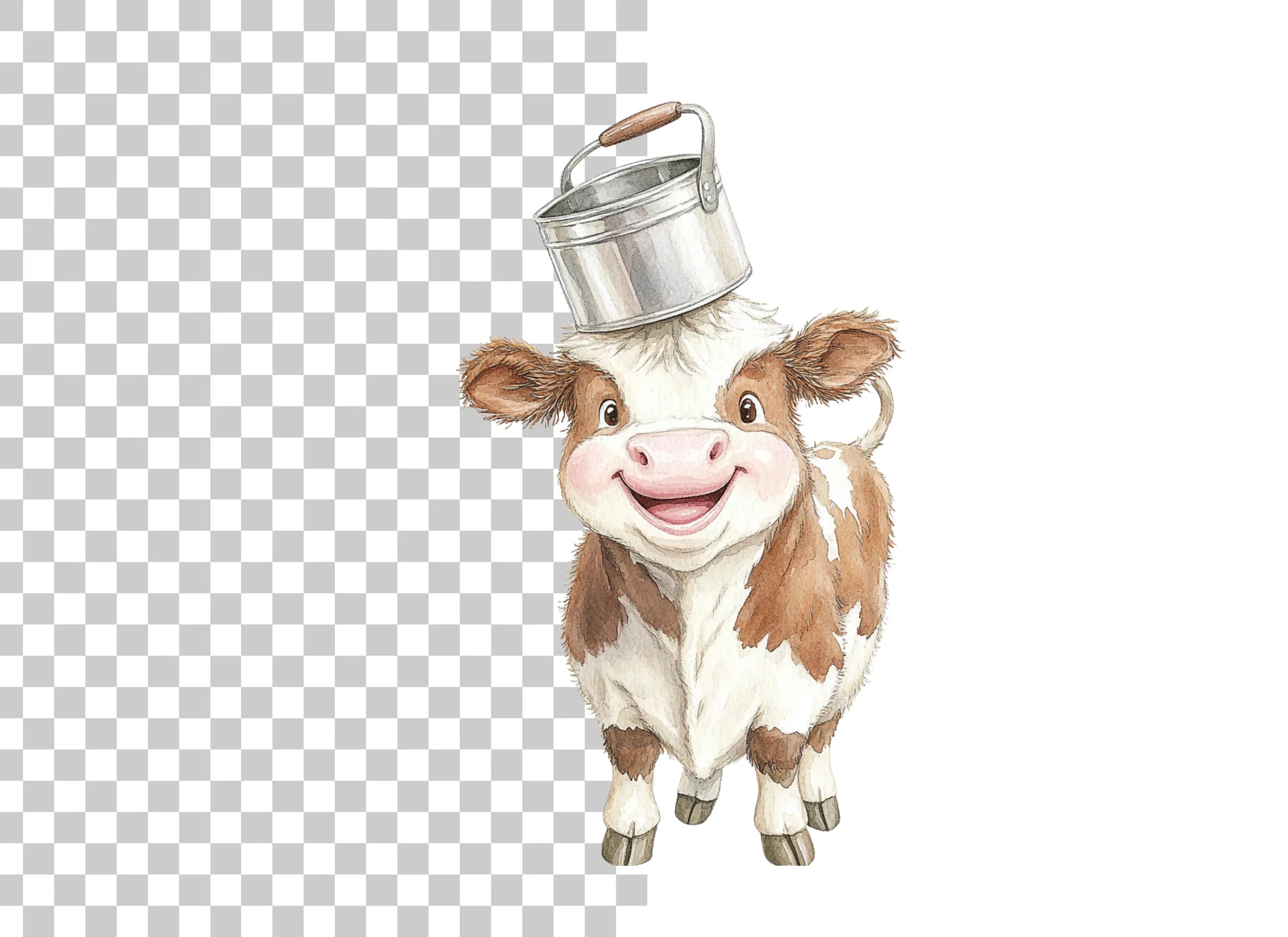 Happy Calves with Milk Pails Clipart Bundle