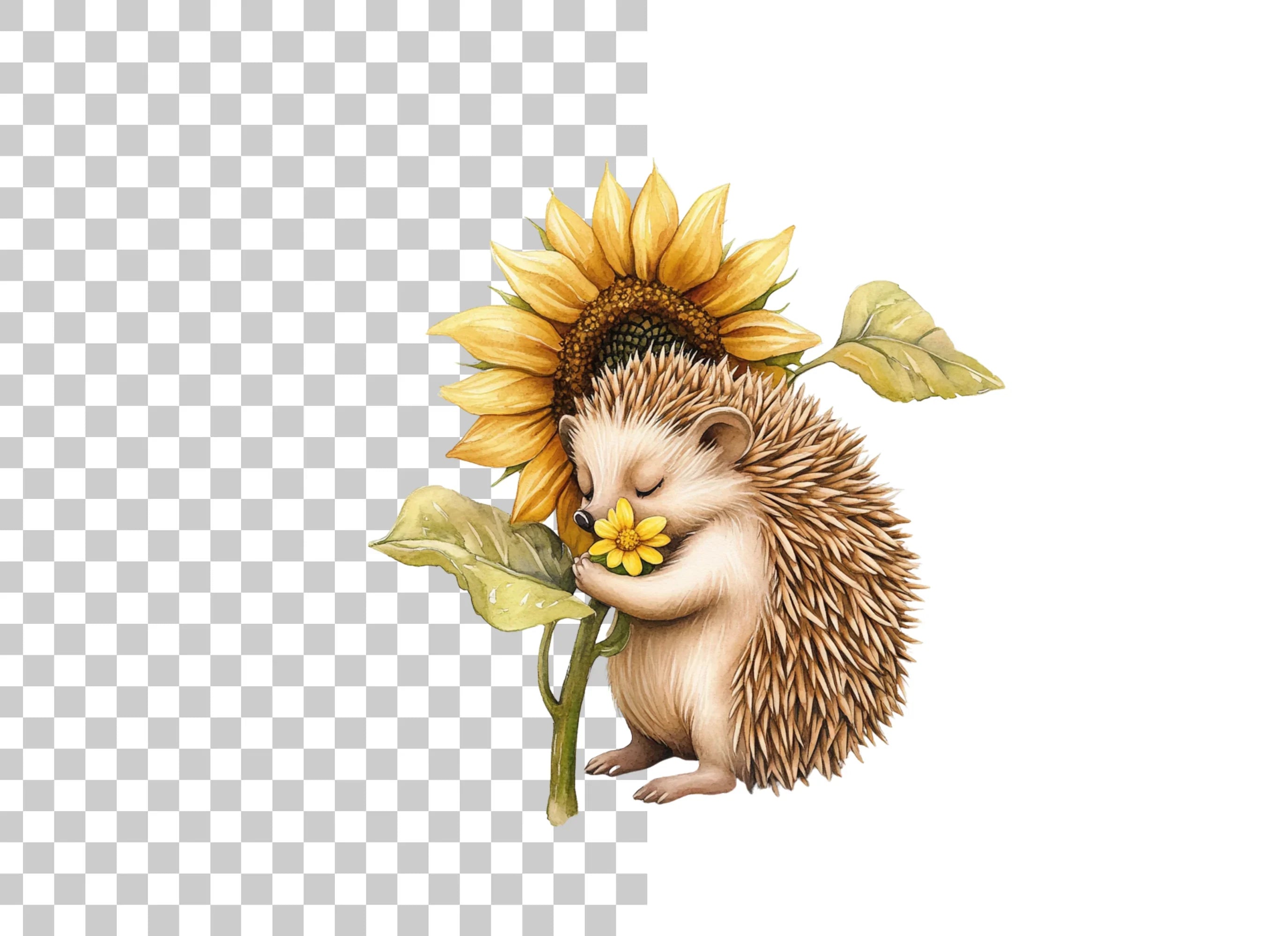 Cute Hedgehog Sleeping with Sunflower Clipart Bundle