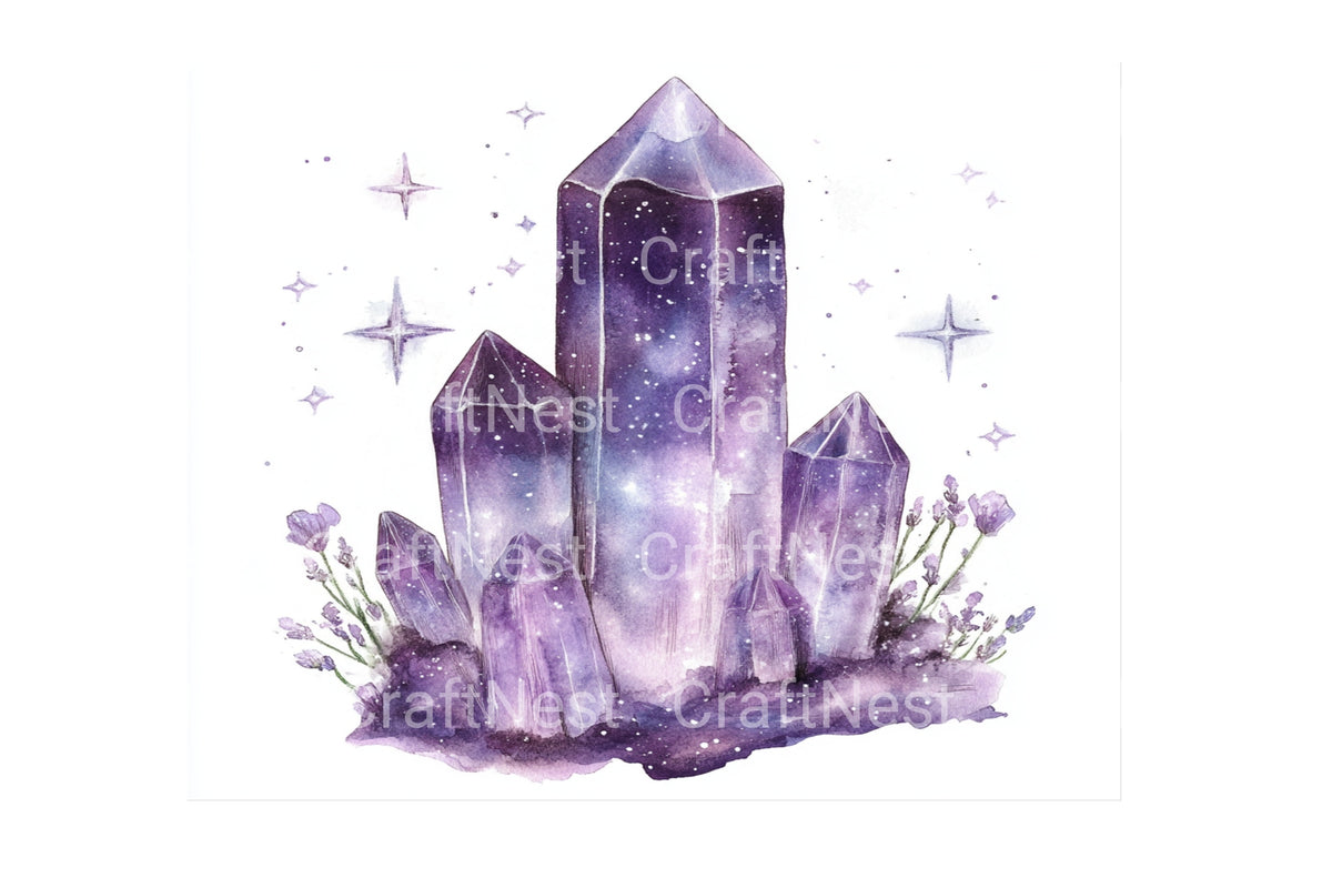 Mystical Amethyst Crystal Clipart Bundle