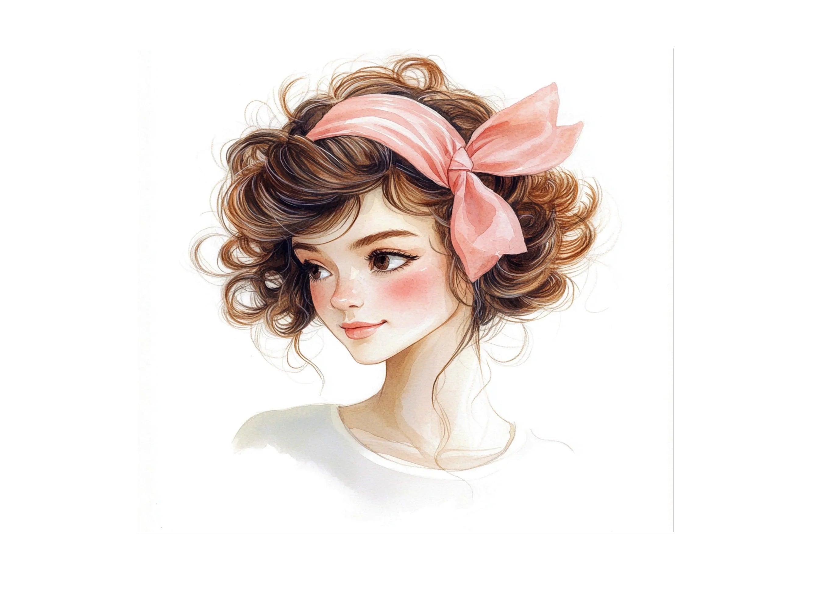 Cute Curly Haired Girl with Pink Bow Clipart Bundle