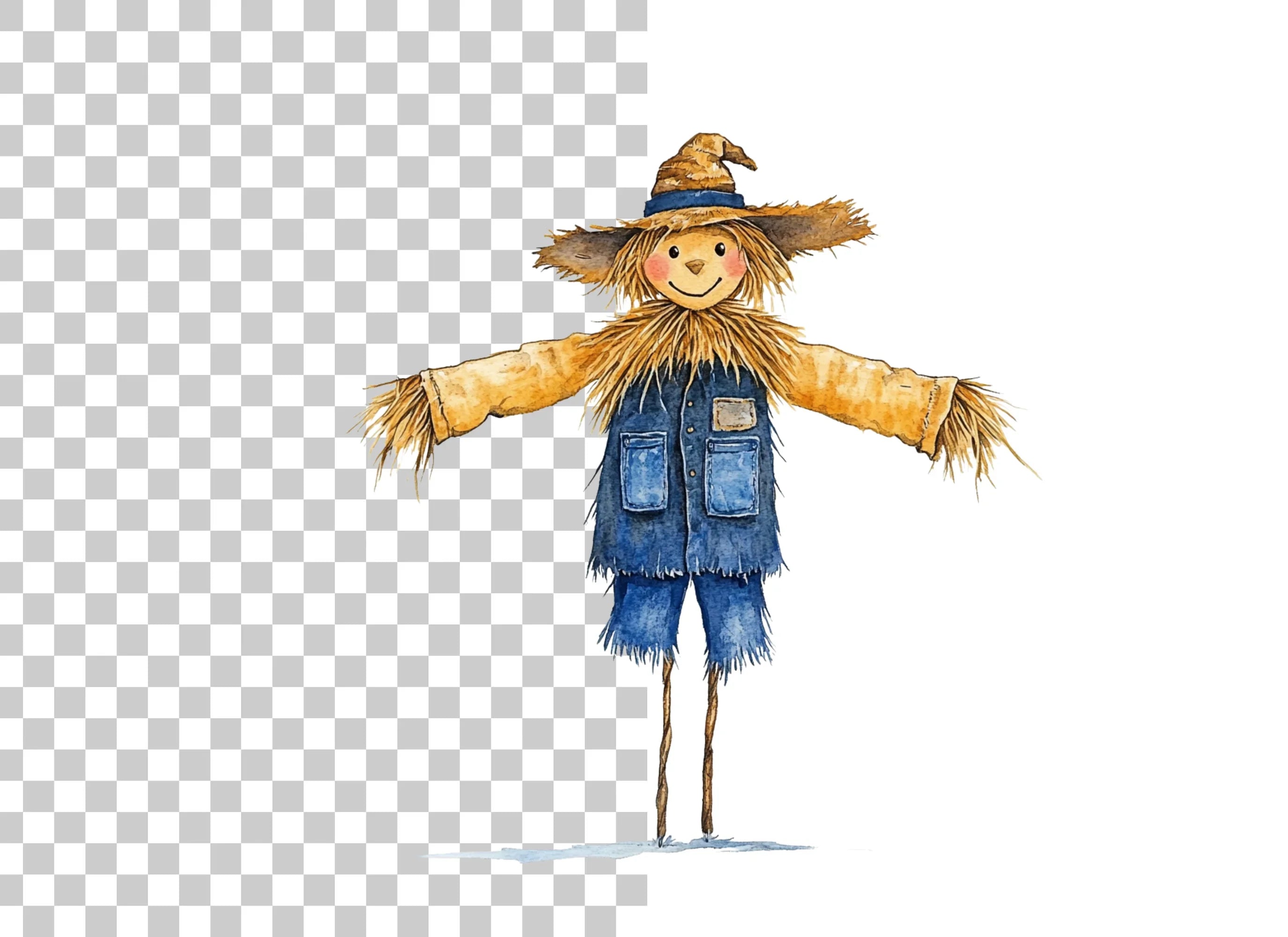 Denim Straw Scarecrow Clipart Bundle