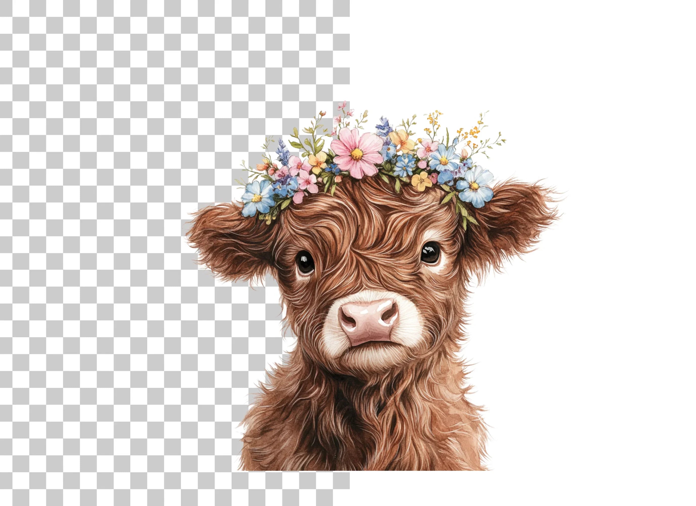 Cute Highland Cow Flower Crown Clipart Bundle