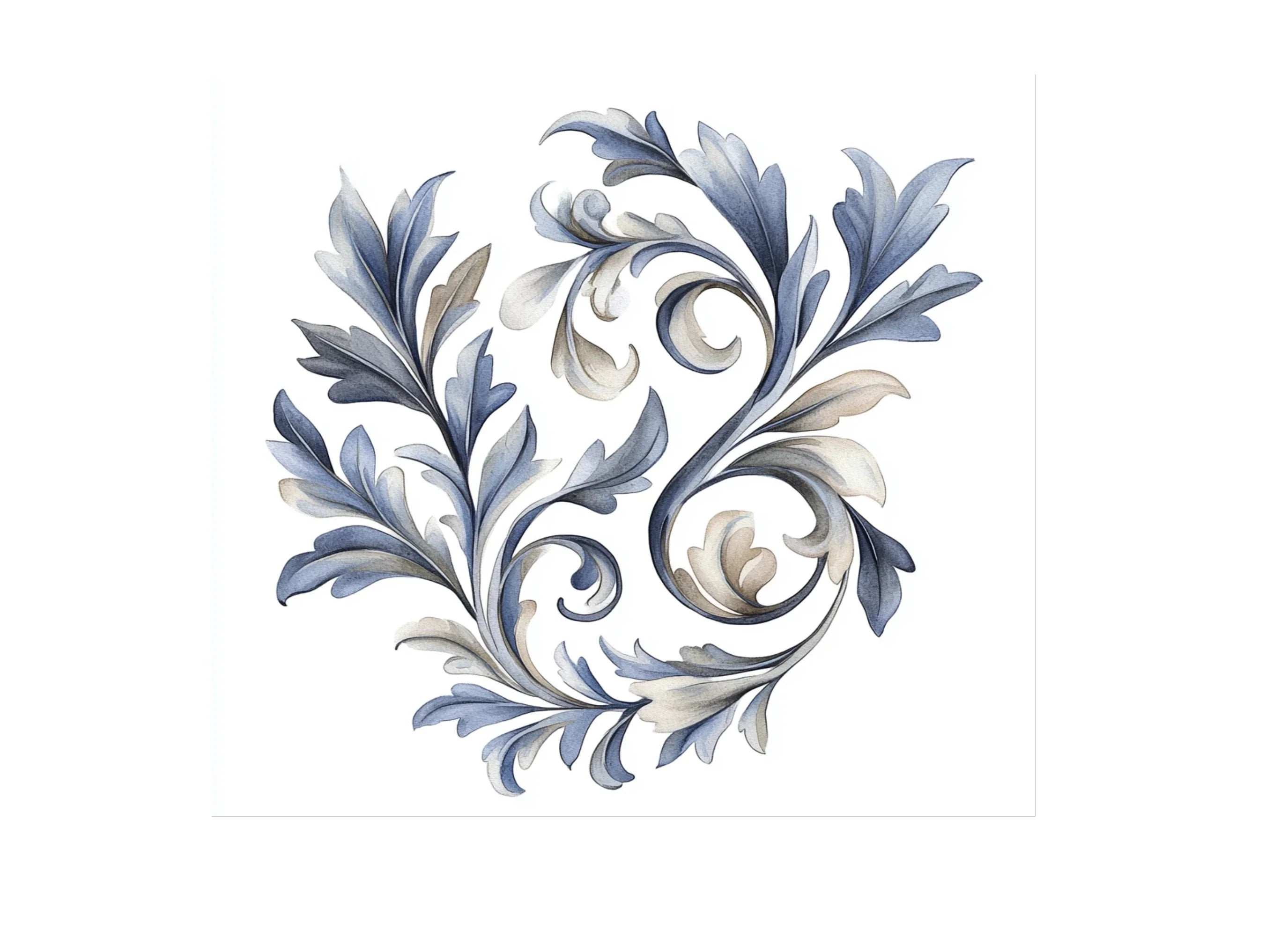 Elegant Blue Gold Swirl Leaf Clipart Bundle