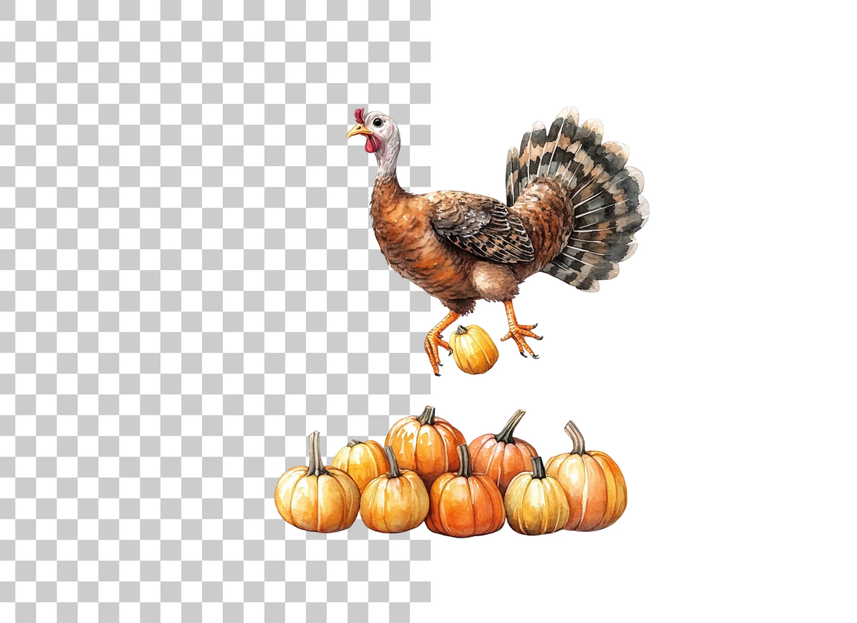 Thanksgiving Turkey and Pumpkins Clipart Bundle