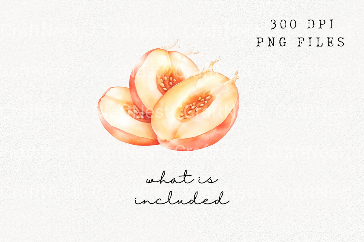 Juicy Peach Slices Fruit Clipart Bundle