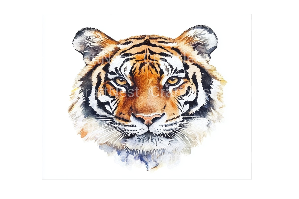 Realistic Tiger Head Watercolor Clipart Artwork Planner