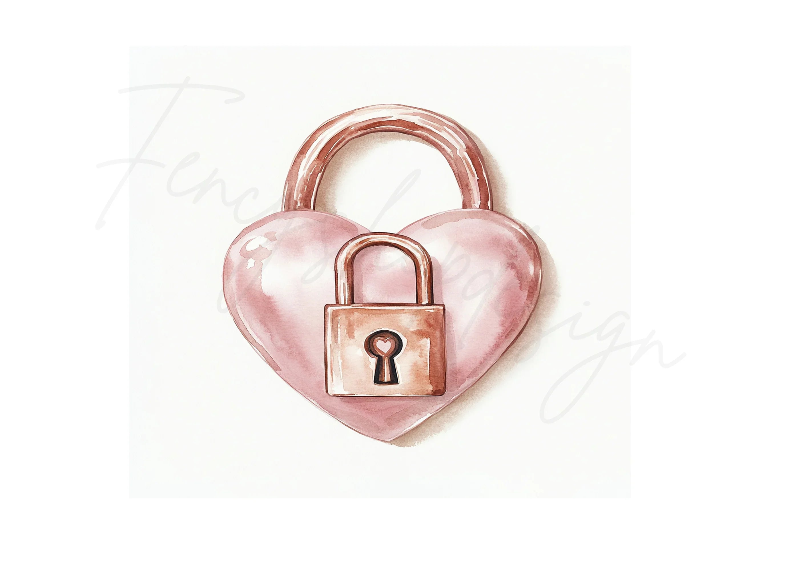 Rose Gold Heart Padlock Clipart Bundle