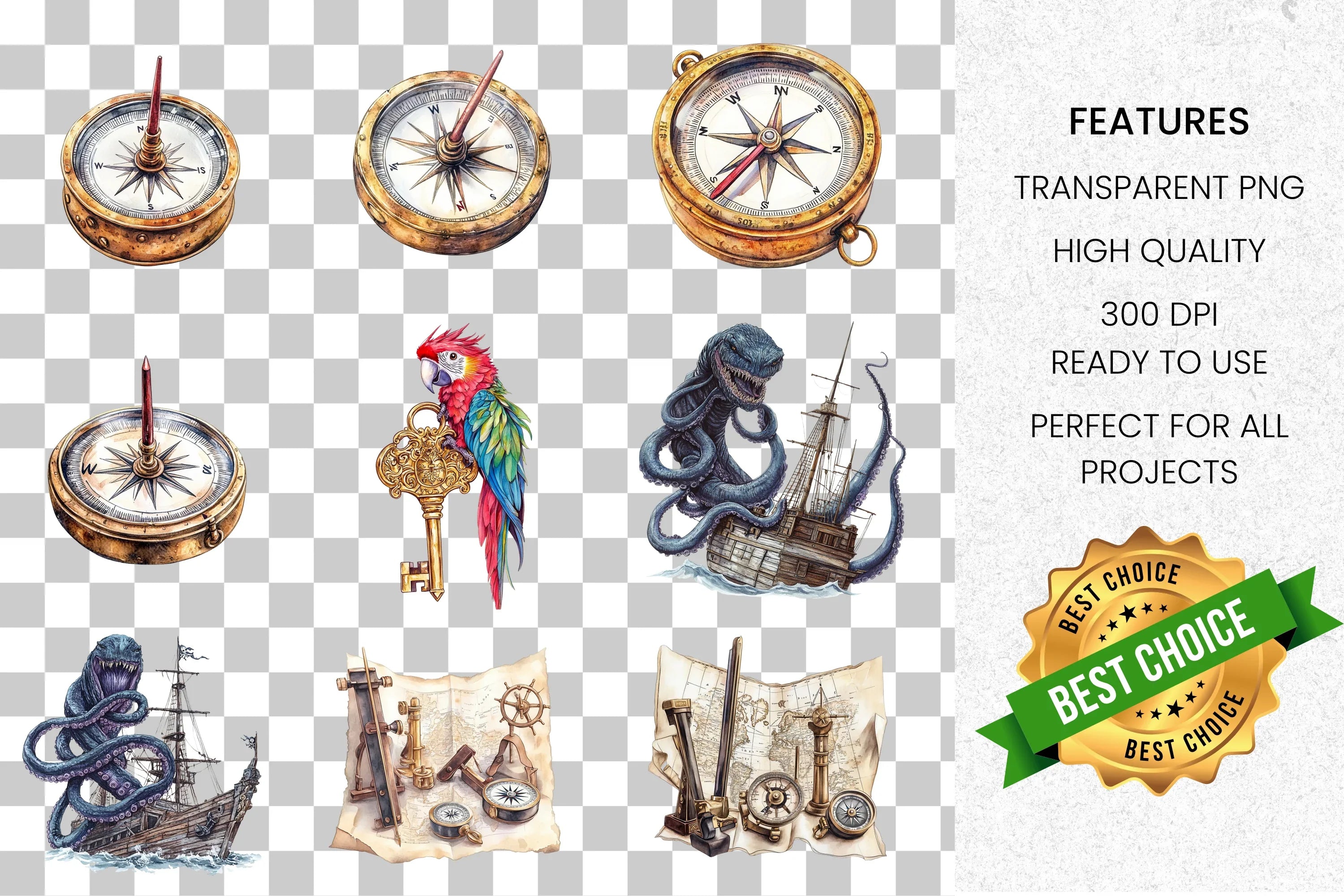 Nautical Pirate Themed Clipart Bundle
