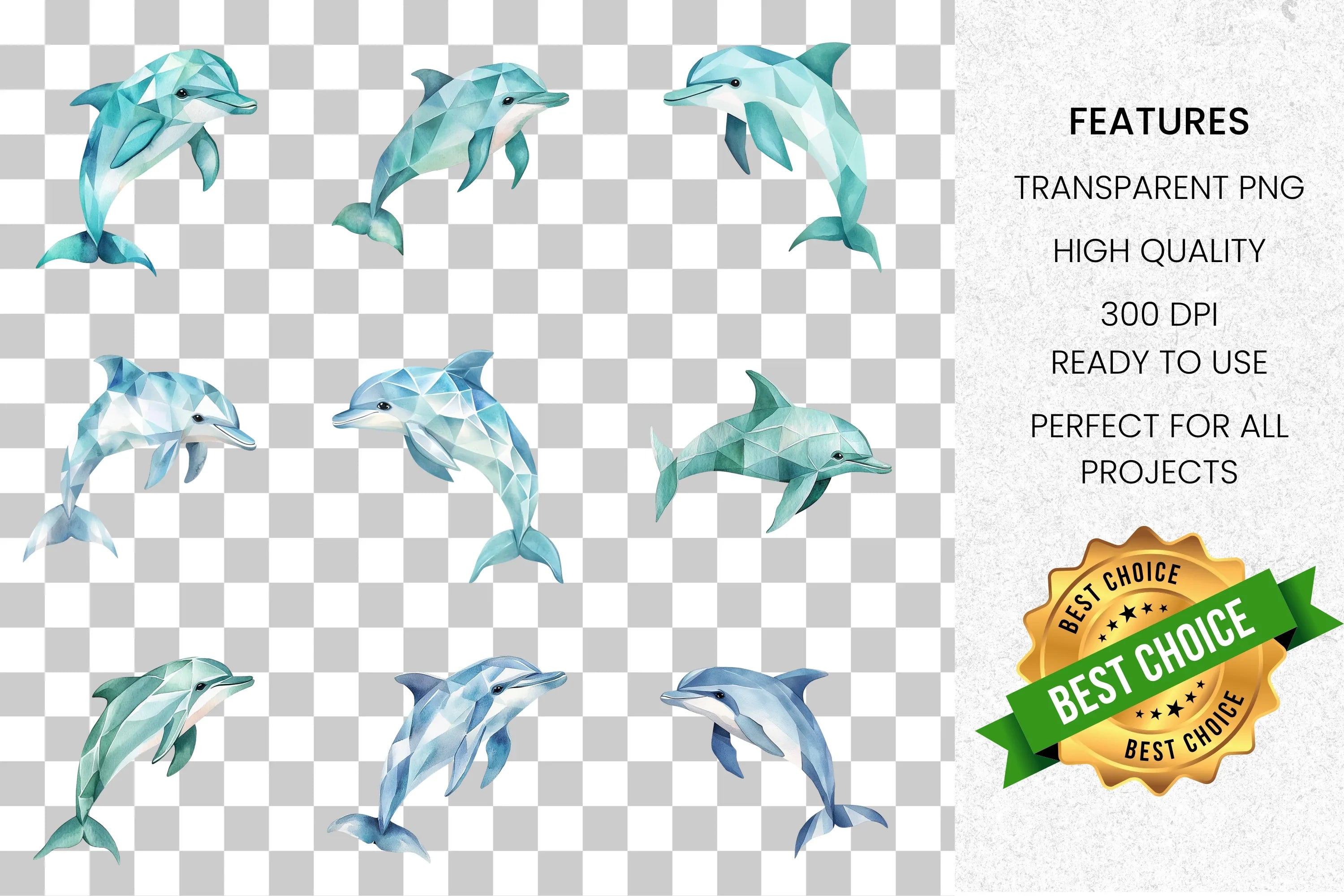 Geometric Dolphin Clipart Bundle