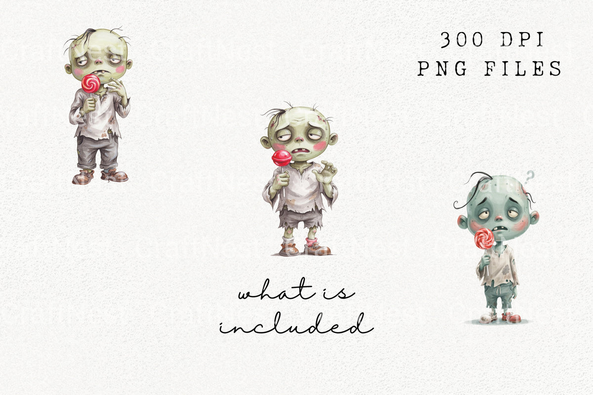 Cute Zombie Kids With Lollipops Clipart Bundle