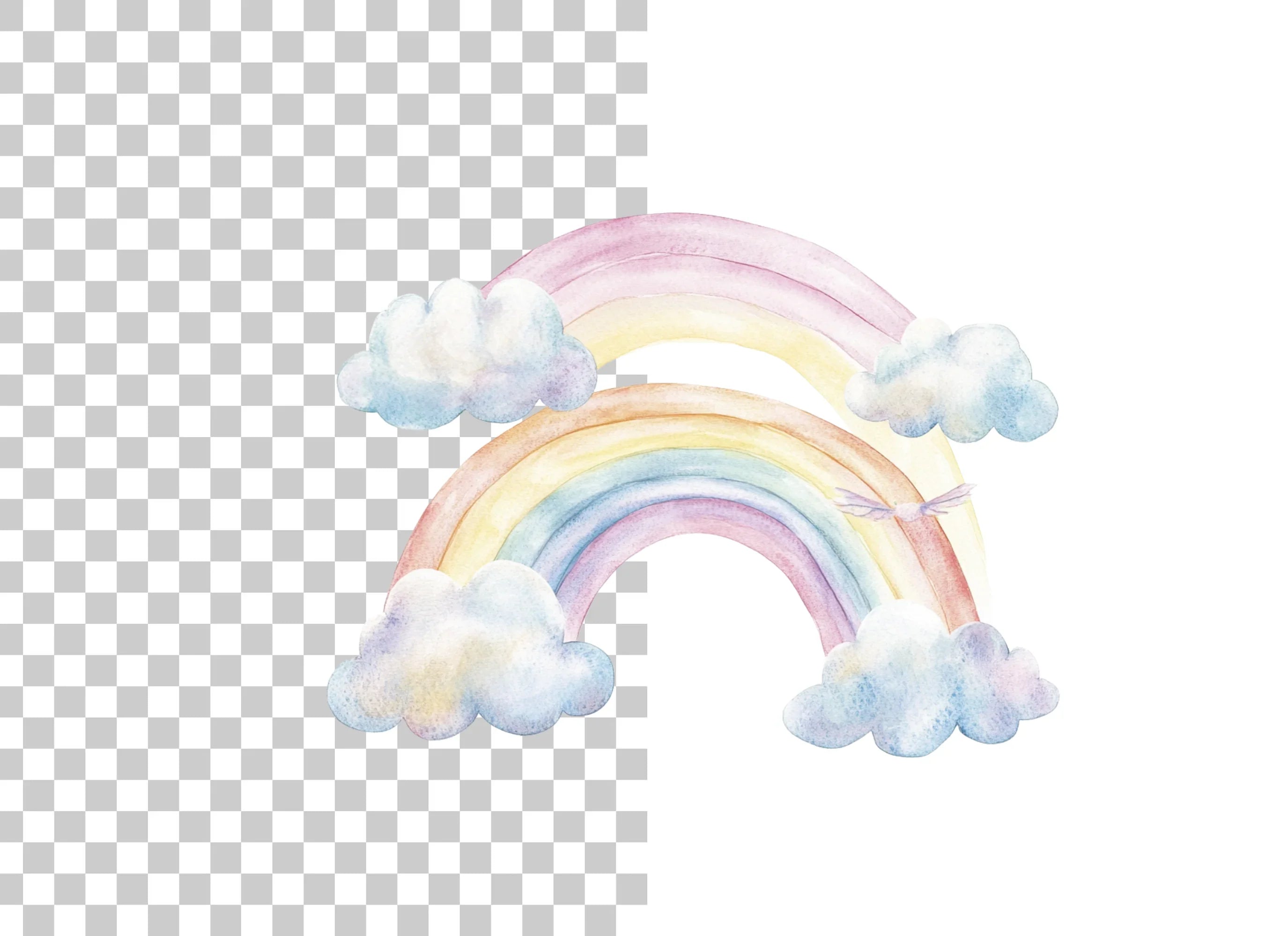 Double Rainbow with Clouds Clipart Bundle