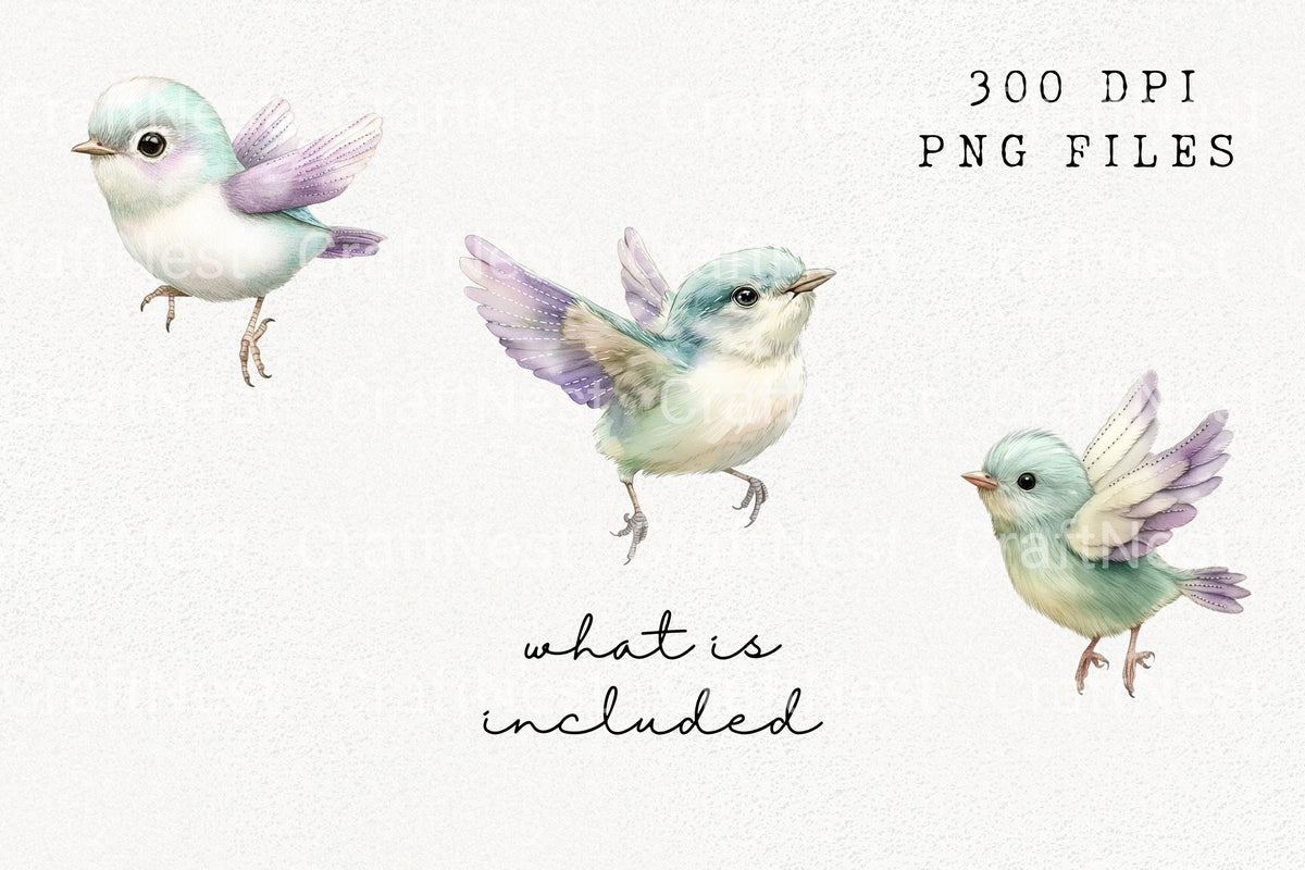Pastel Flying Birds Clipart Bundle