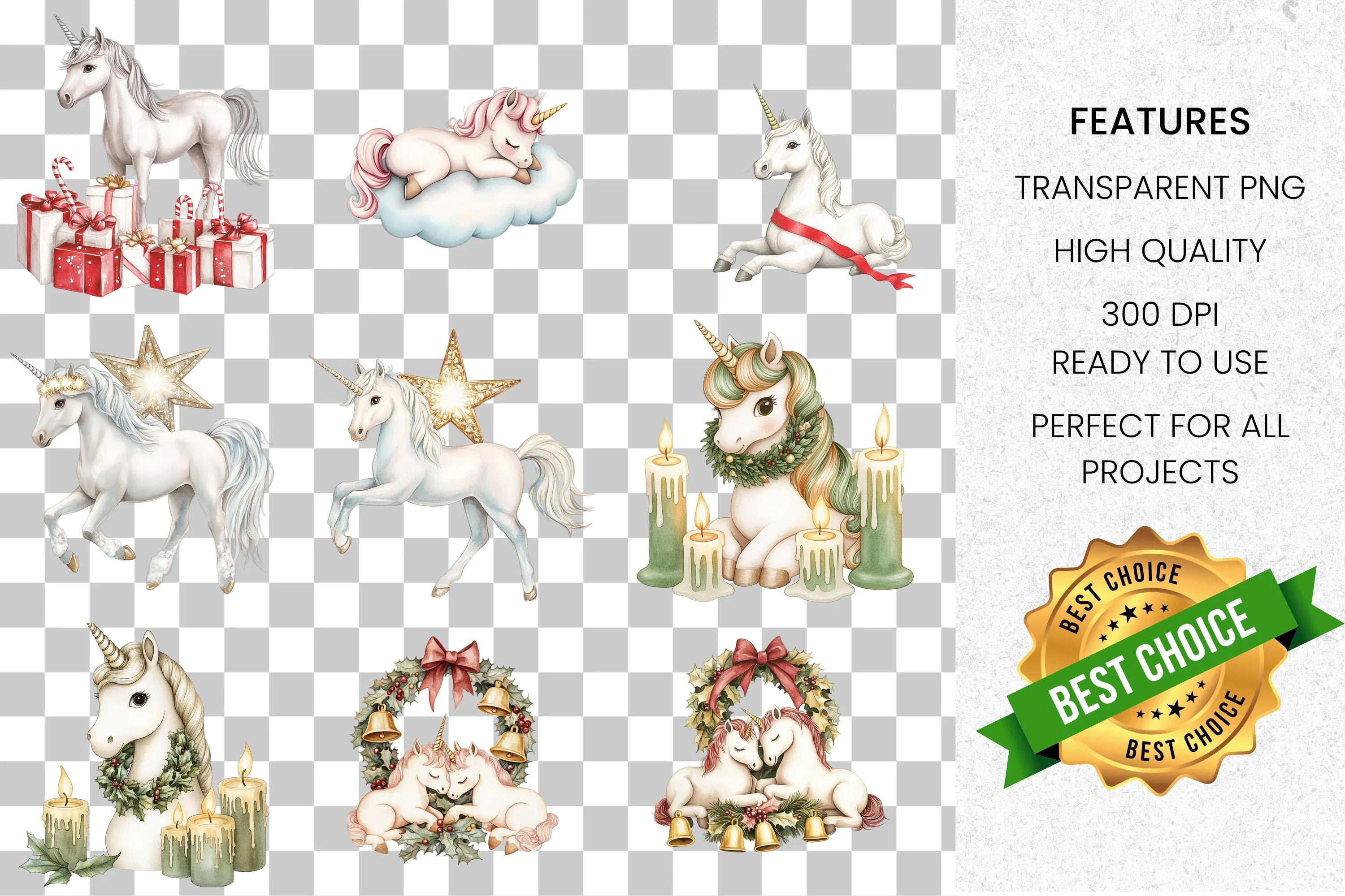 Christmas Unicorn Wreath Clipart Bundle