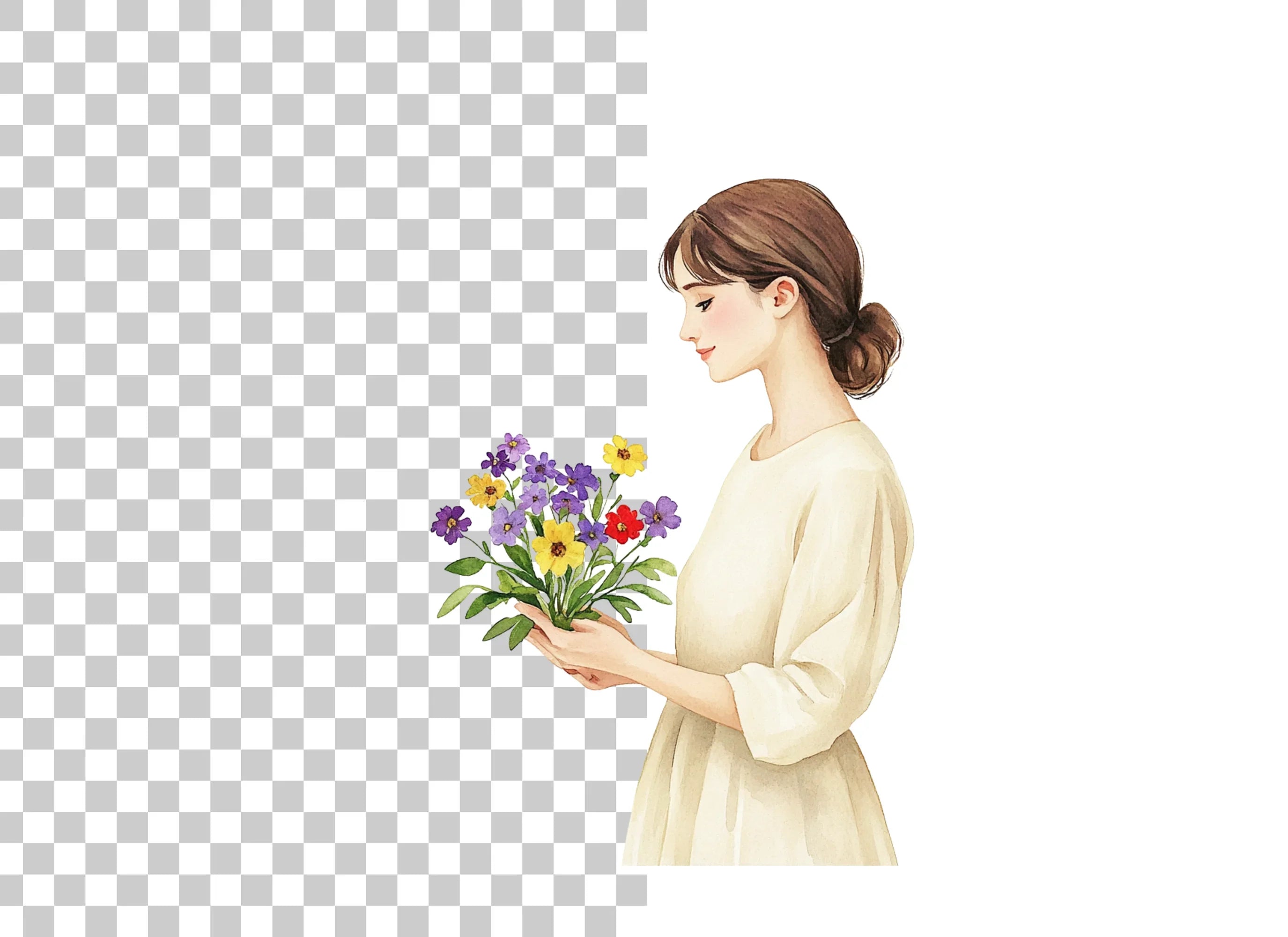 Elegant Woman with Flowers Clipart Bundle