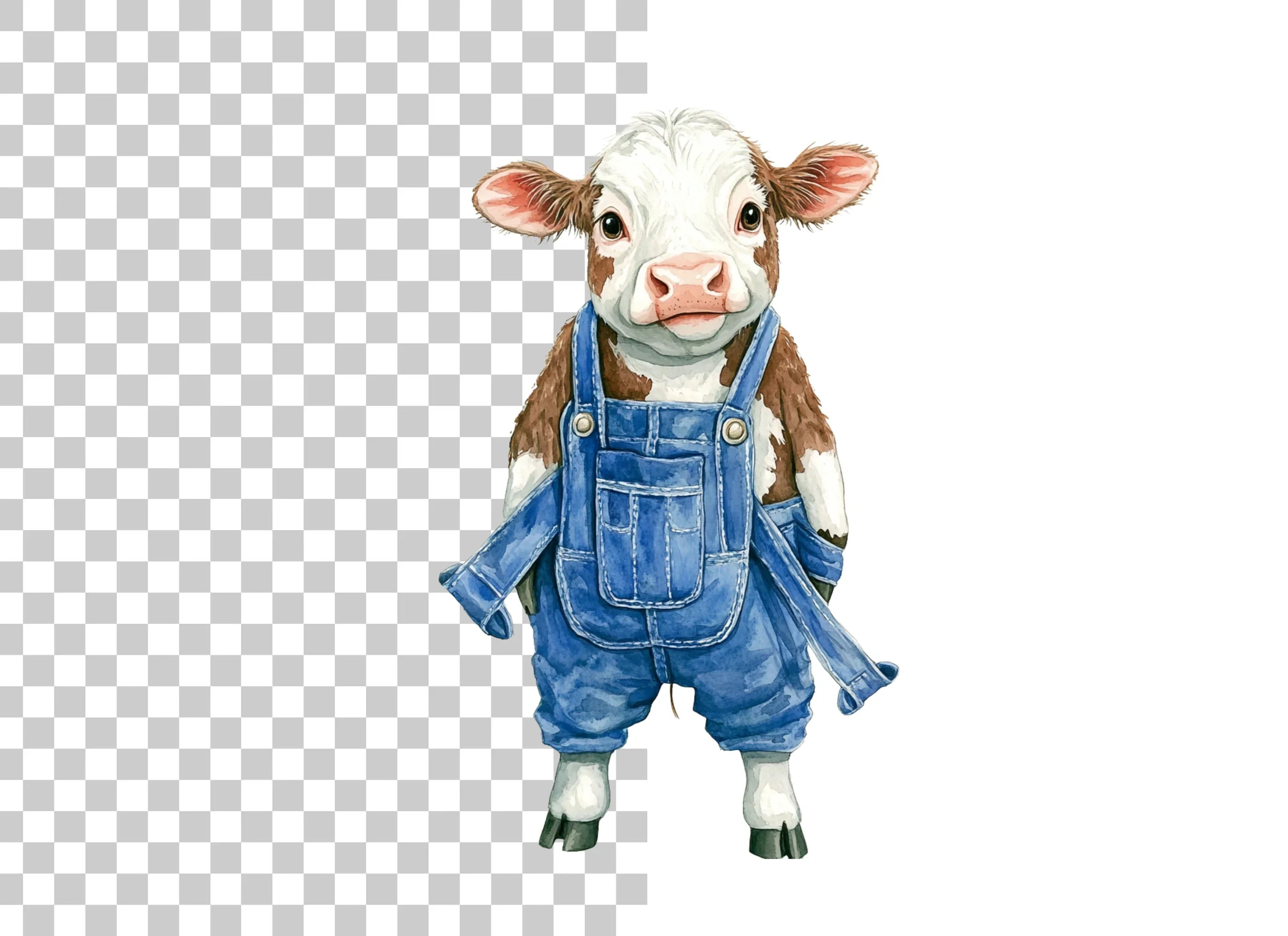 Cute Calves in Overalls Clipart Bundle