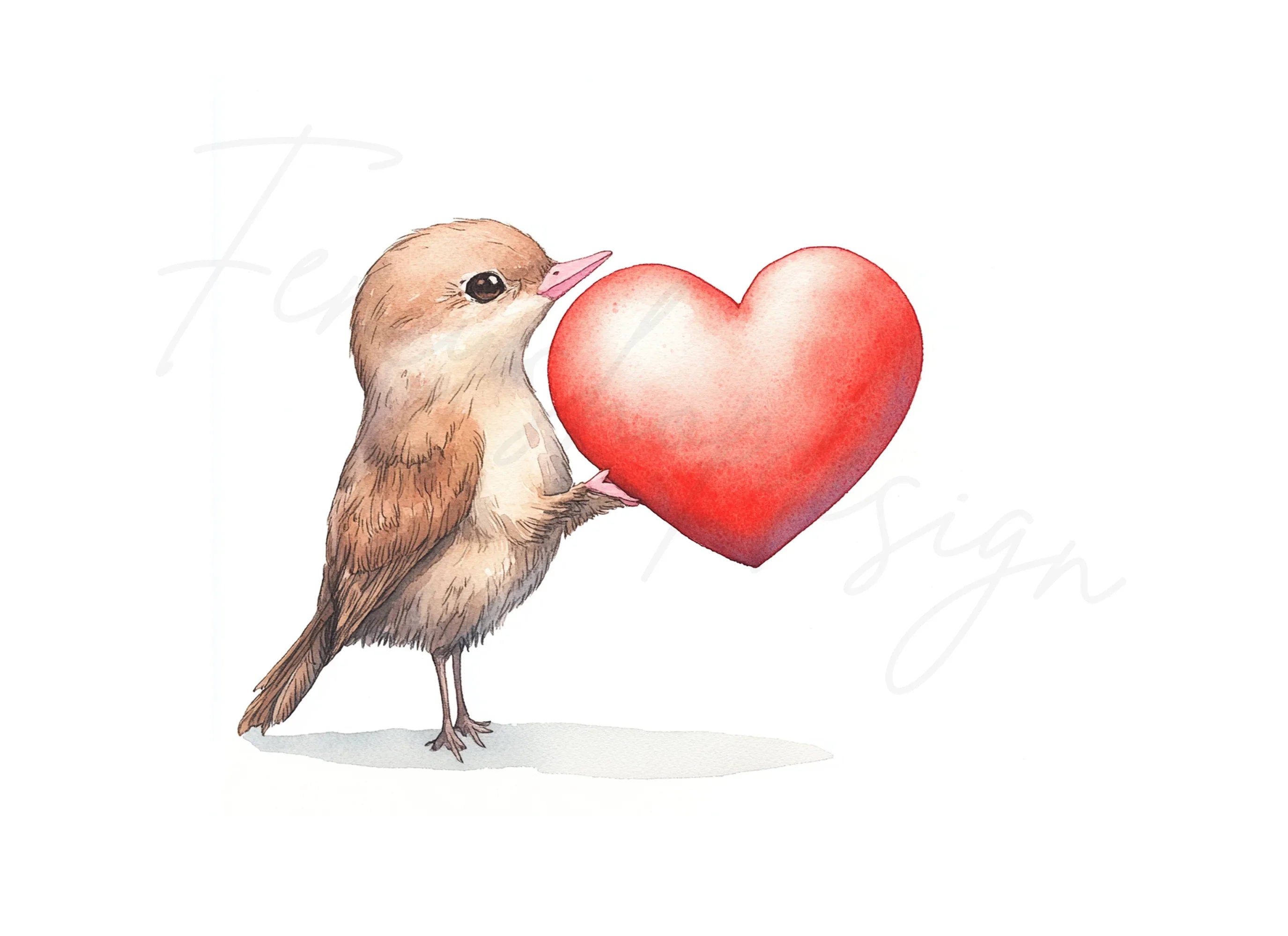 Cute Birds Holding Hearts Clipart Bundle