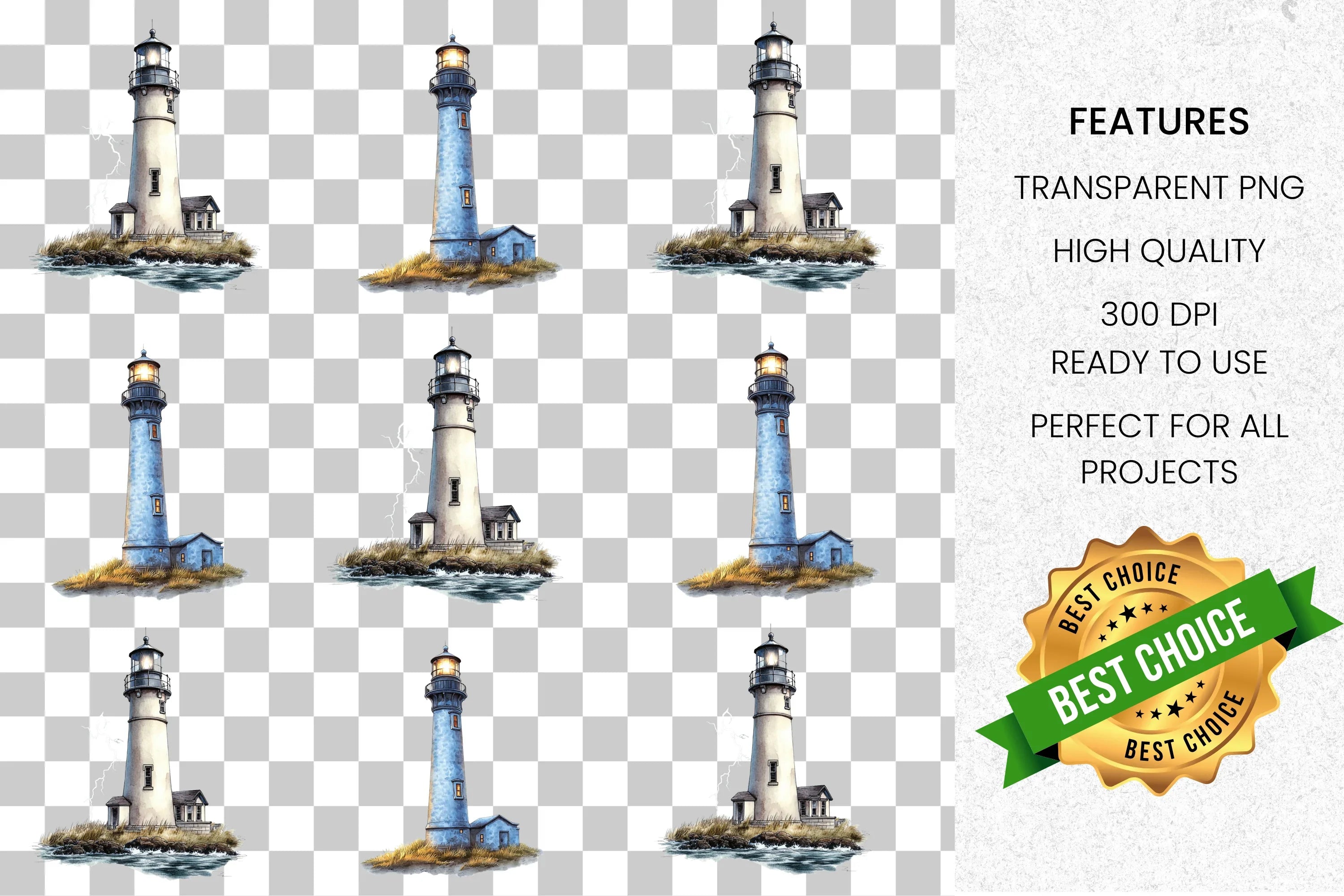 Coastal Lighthouse Clipart Bundle