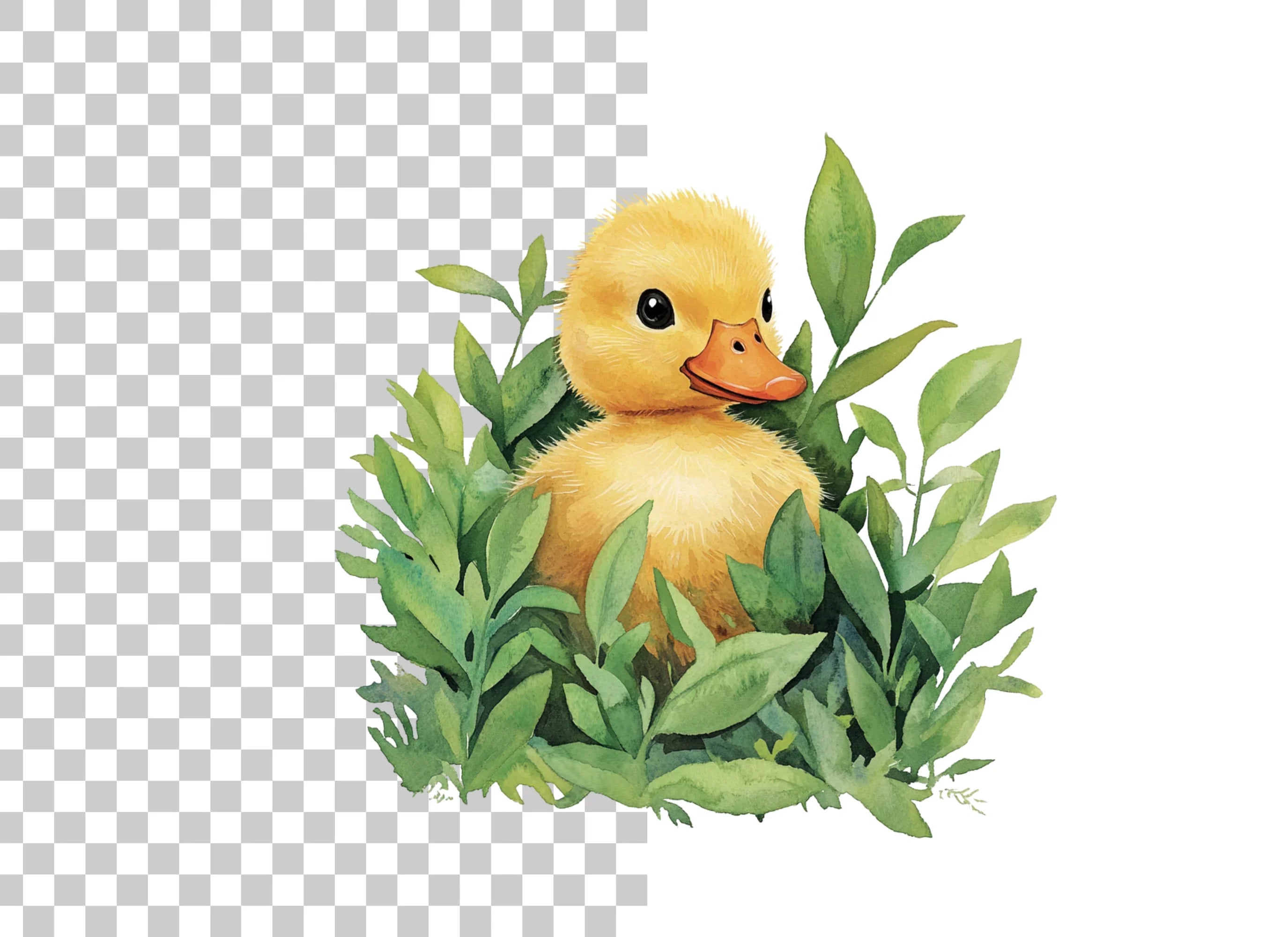 Cute Yellow Ducklings in Leaves Clipart Bundle