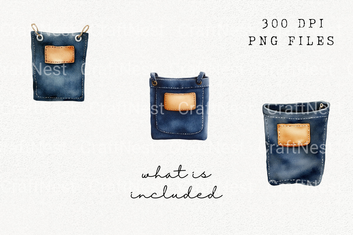Denim Pocket With Leather Clipart Bundle
