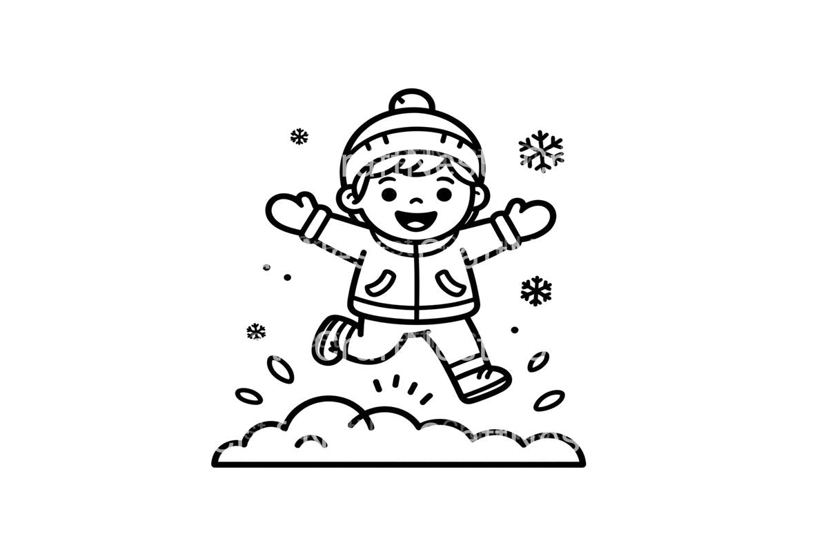 Cute Kids Playing in Snow Coloring Books