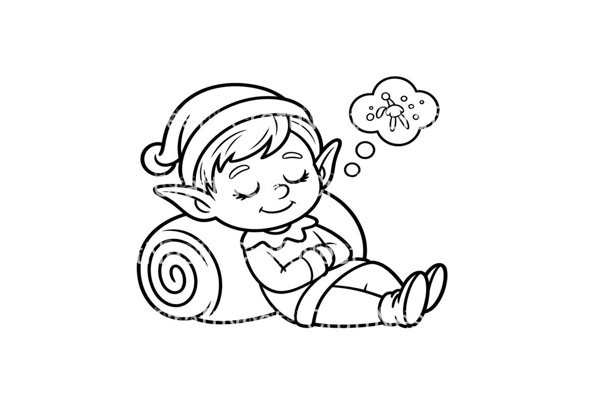 Sleeping Christmas Elf Coloring Books