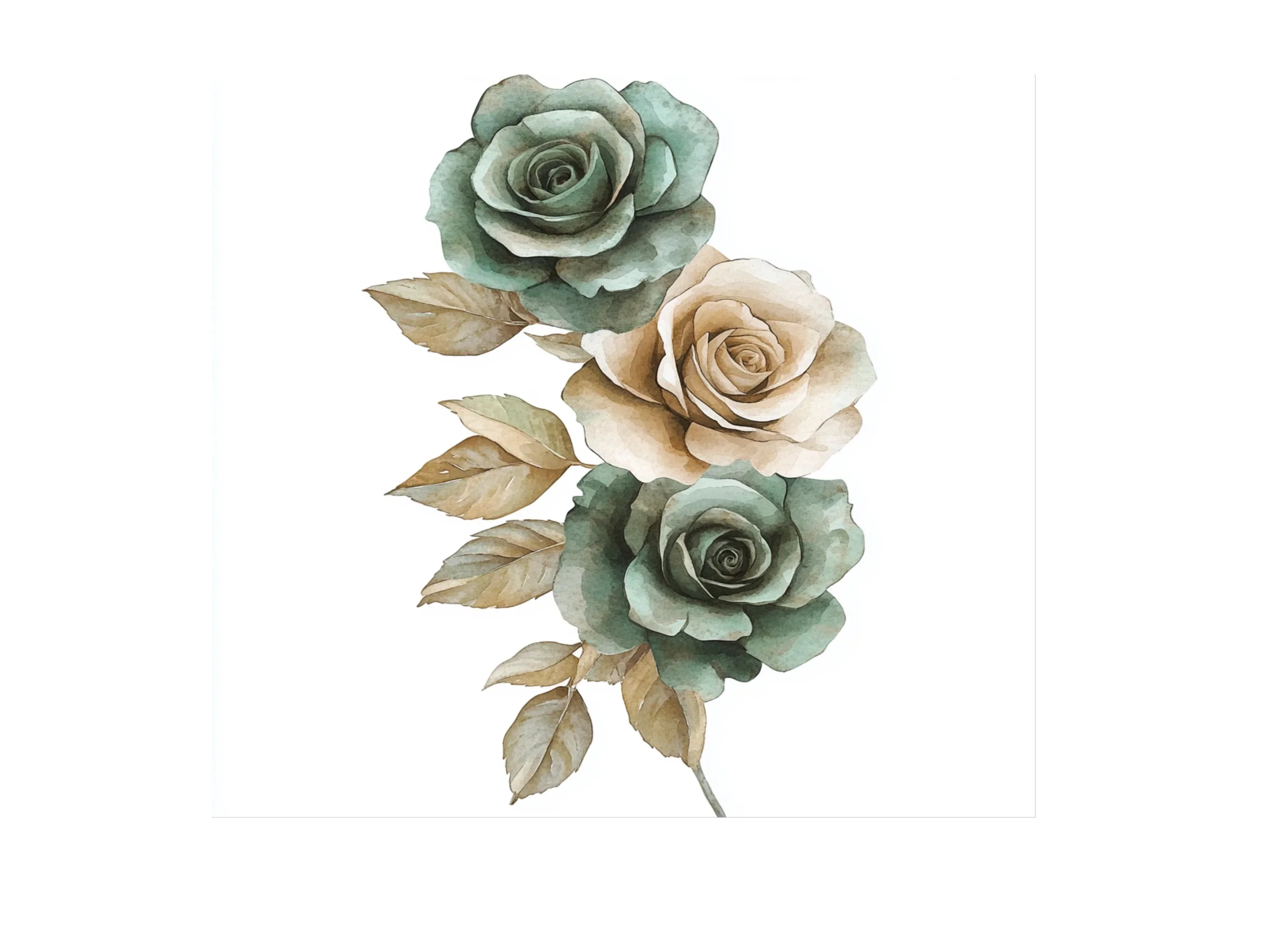 Elegant Sage Green Beige Rose Clipart Bundle