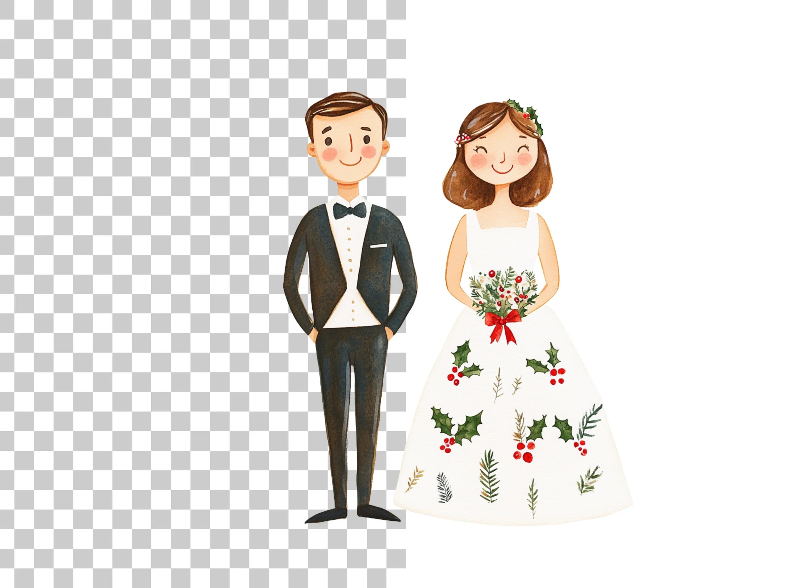 Winter Wedding Couple Clipart Bundle