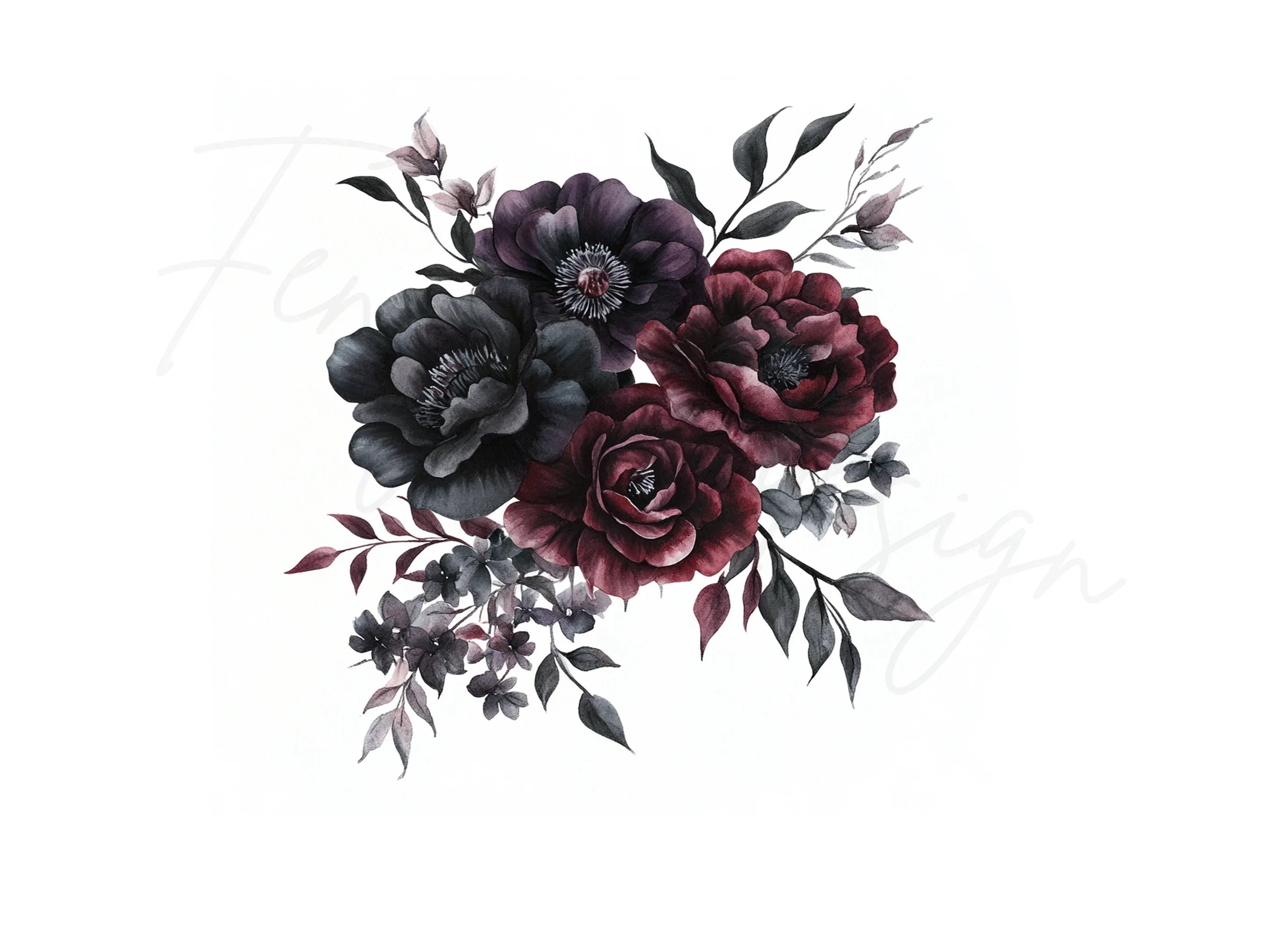 Dark Floral Clipart Bundle