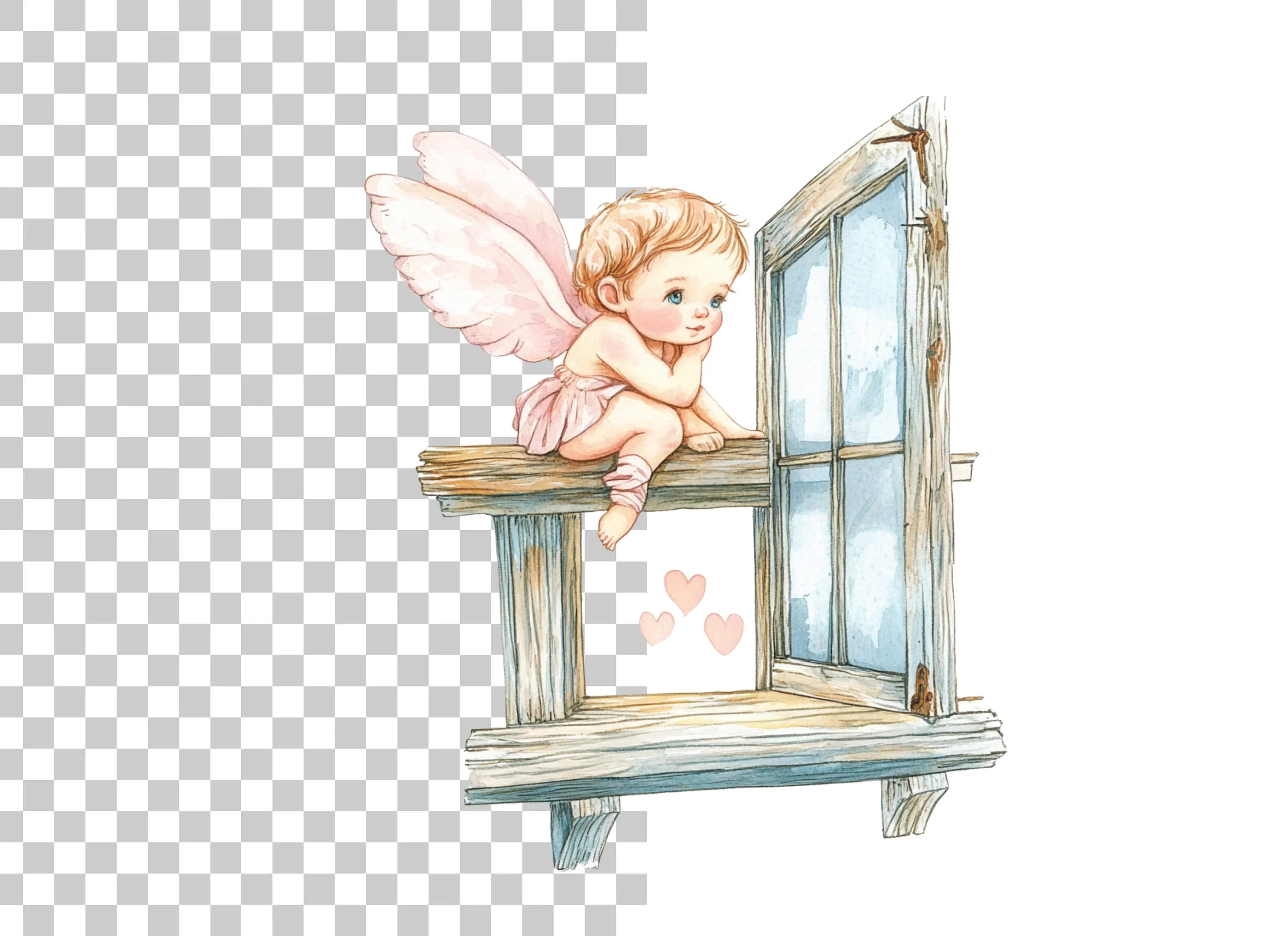 Cute Baby Angels on Window Clipart Bundle