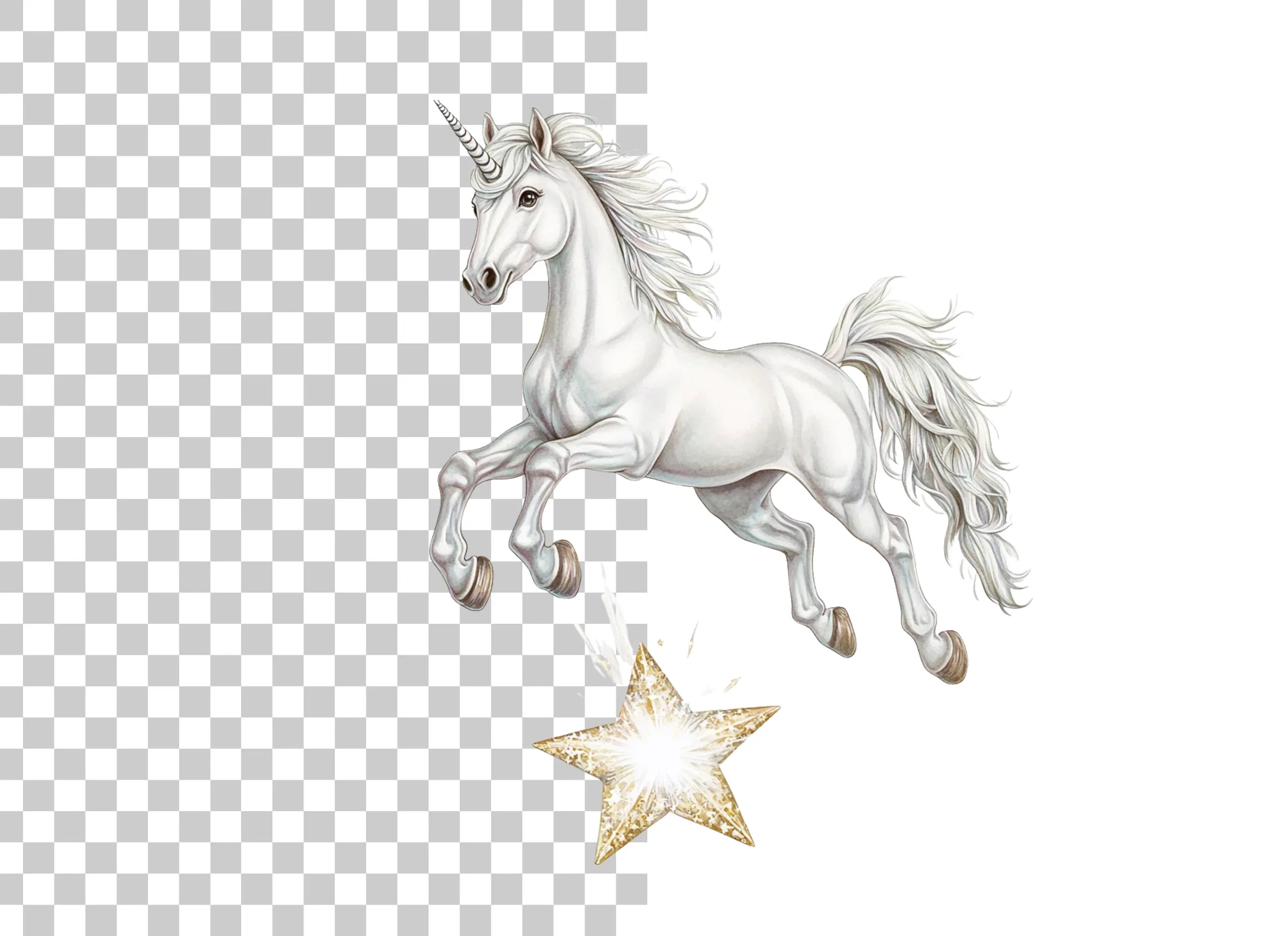 Majestic White Unicorn with Star Clipart Bundle