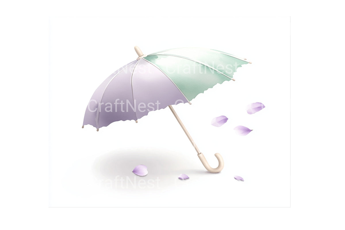 Pastel Umbrella With Petals Clipart Bundle