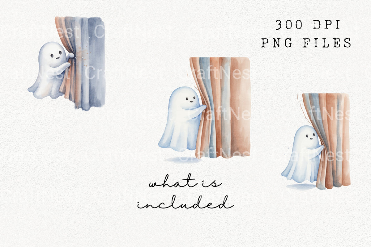 Peeking Ghosts Behind Curtains Clipart Bundle