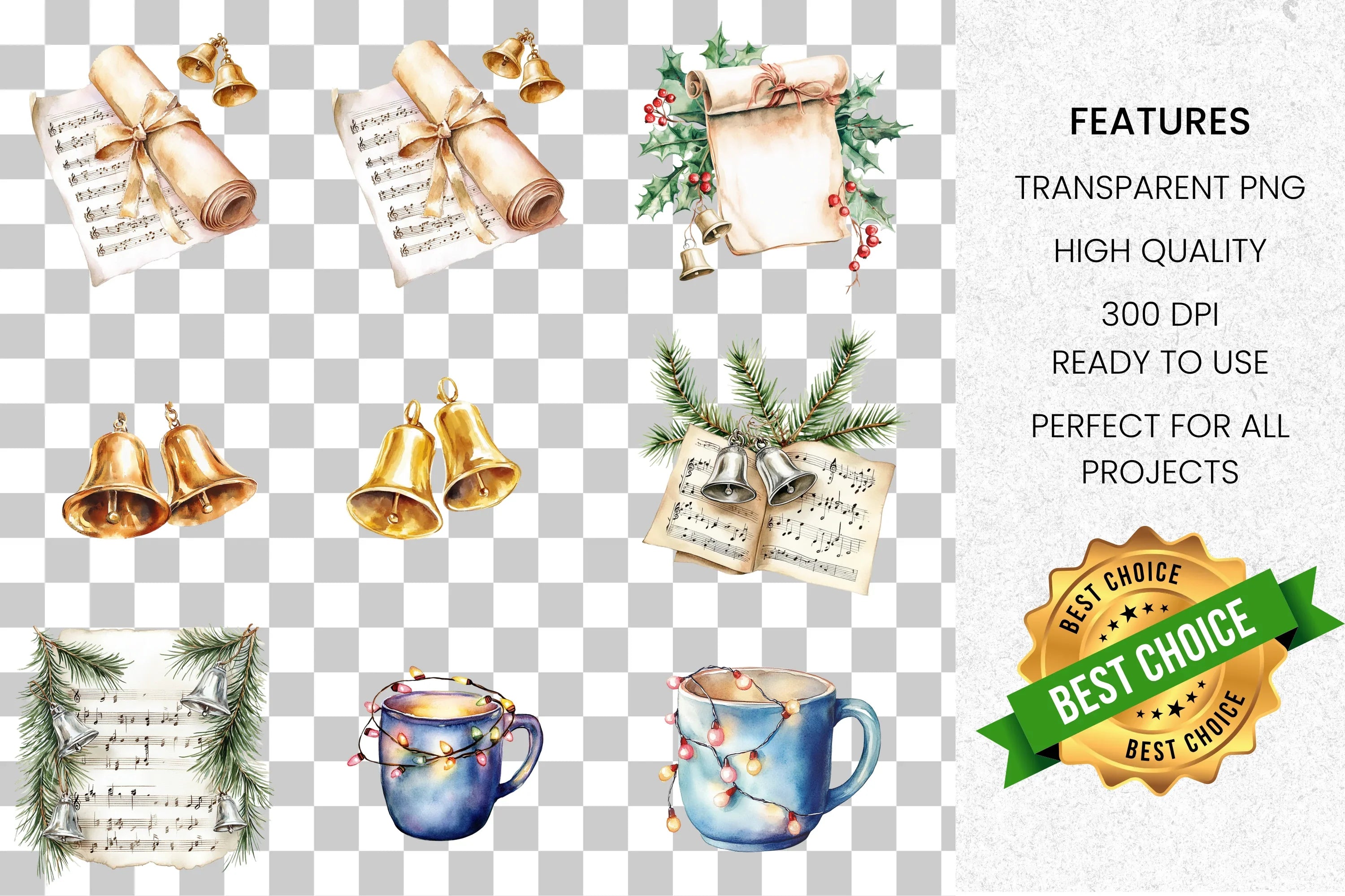 Christmas Carol Music Sheets Clipart Bundle