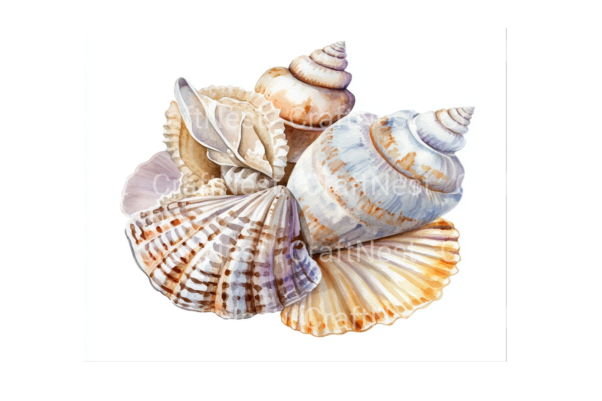 Natural Seashells Clipart Bundle