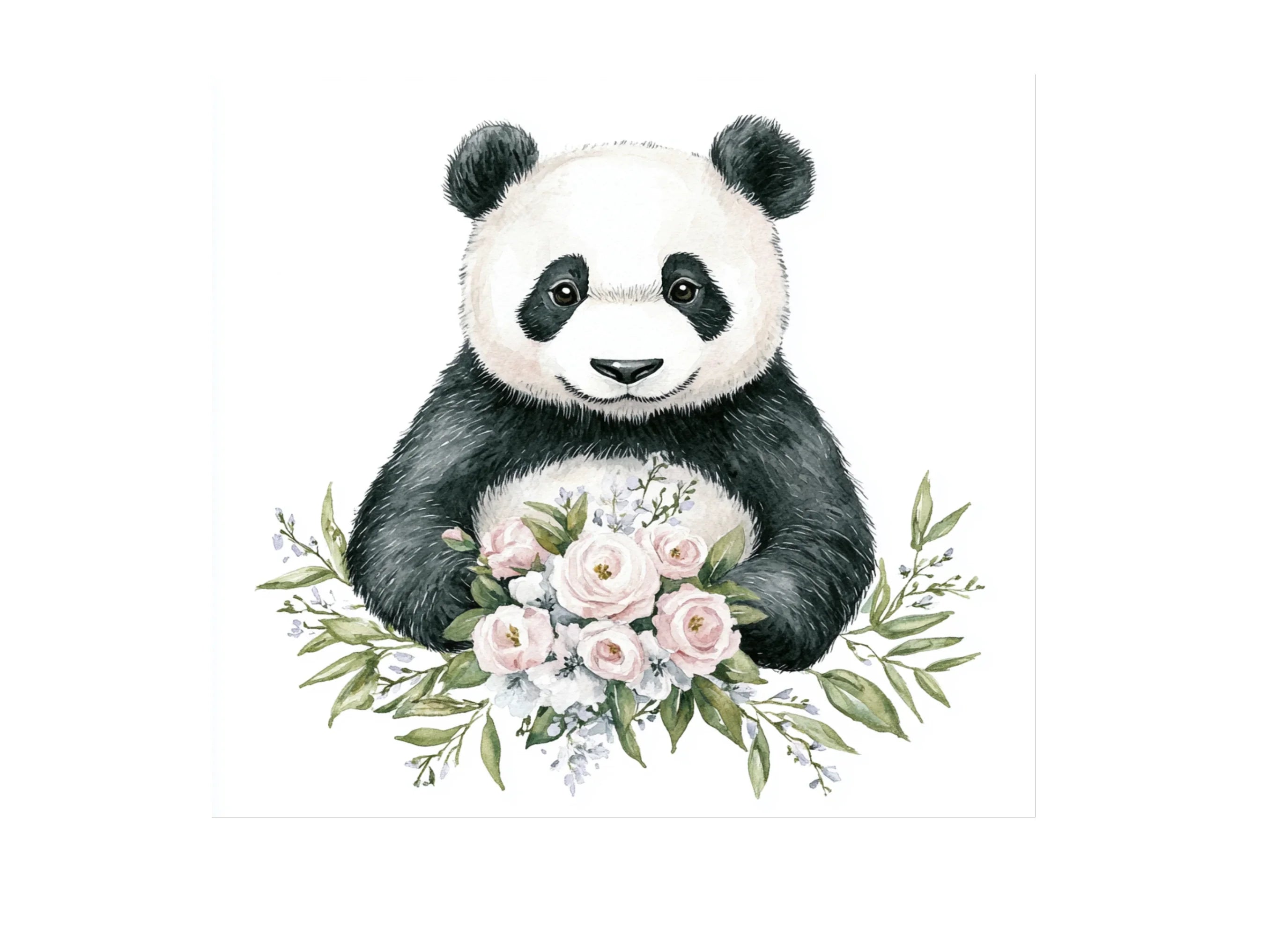 Sweet Panda Floral Arrangement Clipart Bundle
