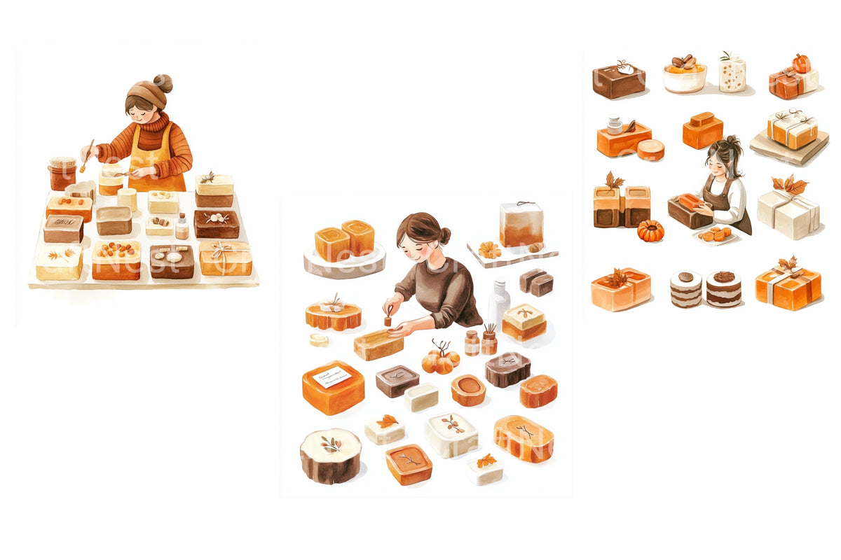 Artisan Soap Making Autumn Crafts Clipart Bundle