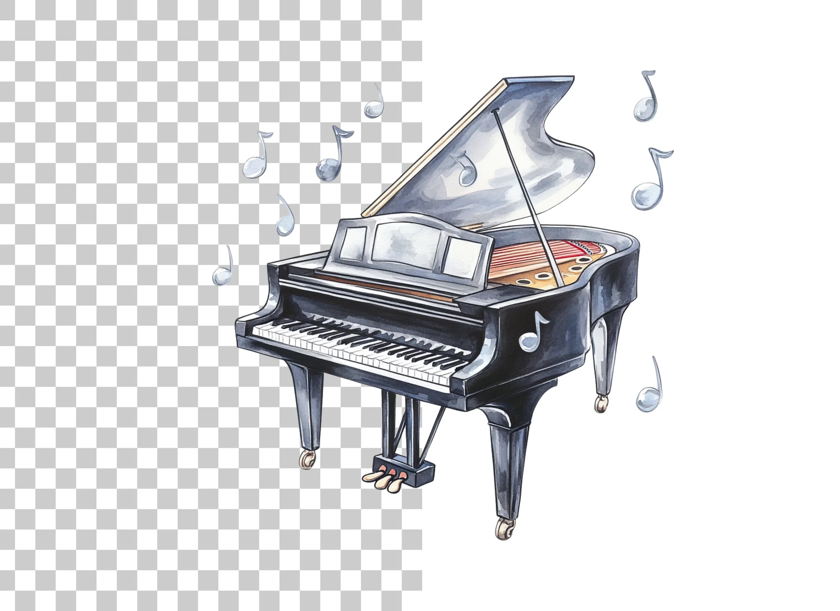 Grand Piano Musical Notes Clipart Bundle