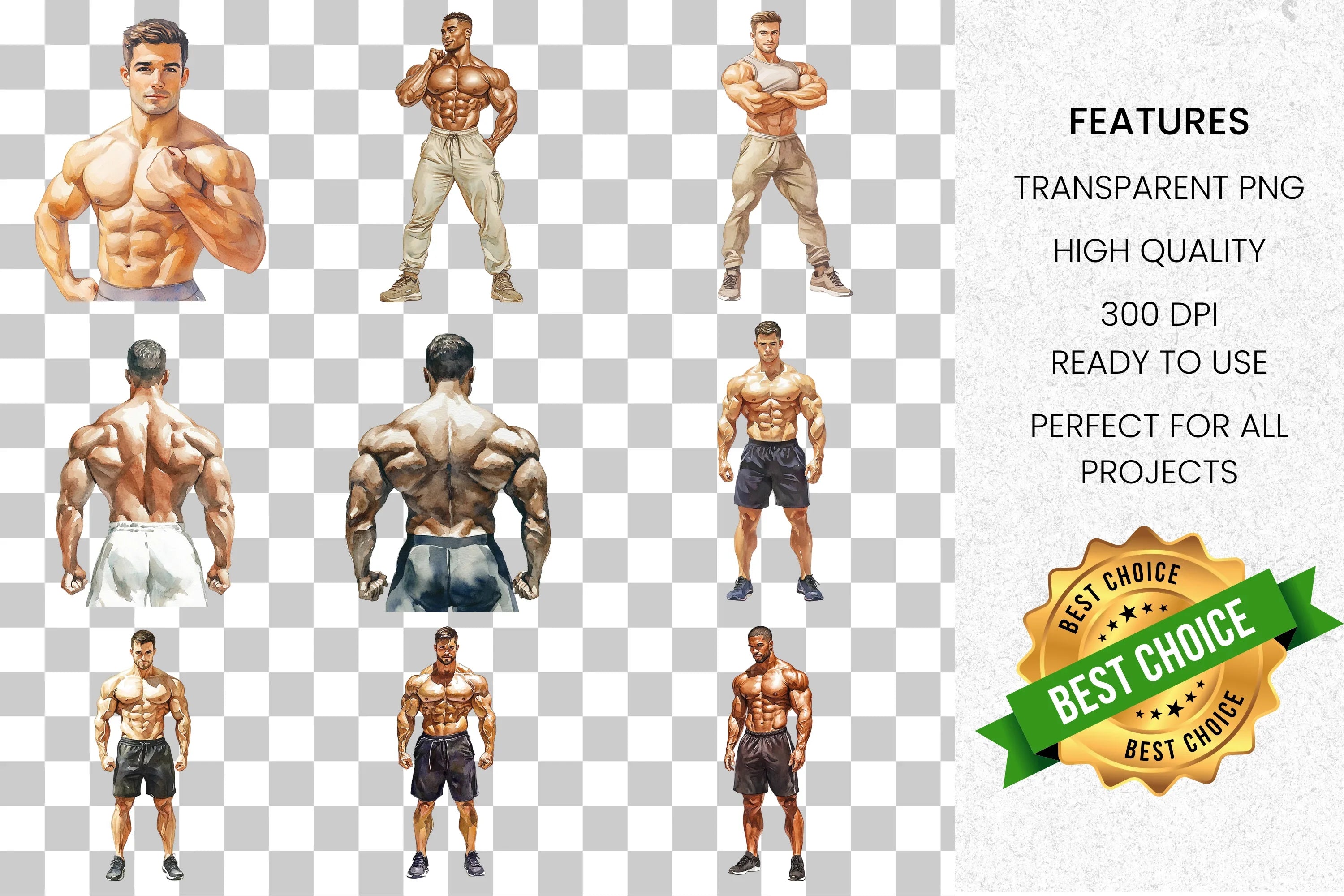 Muscular Men Fitness Clipart Bundle