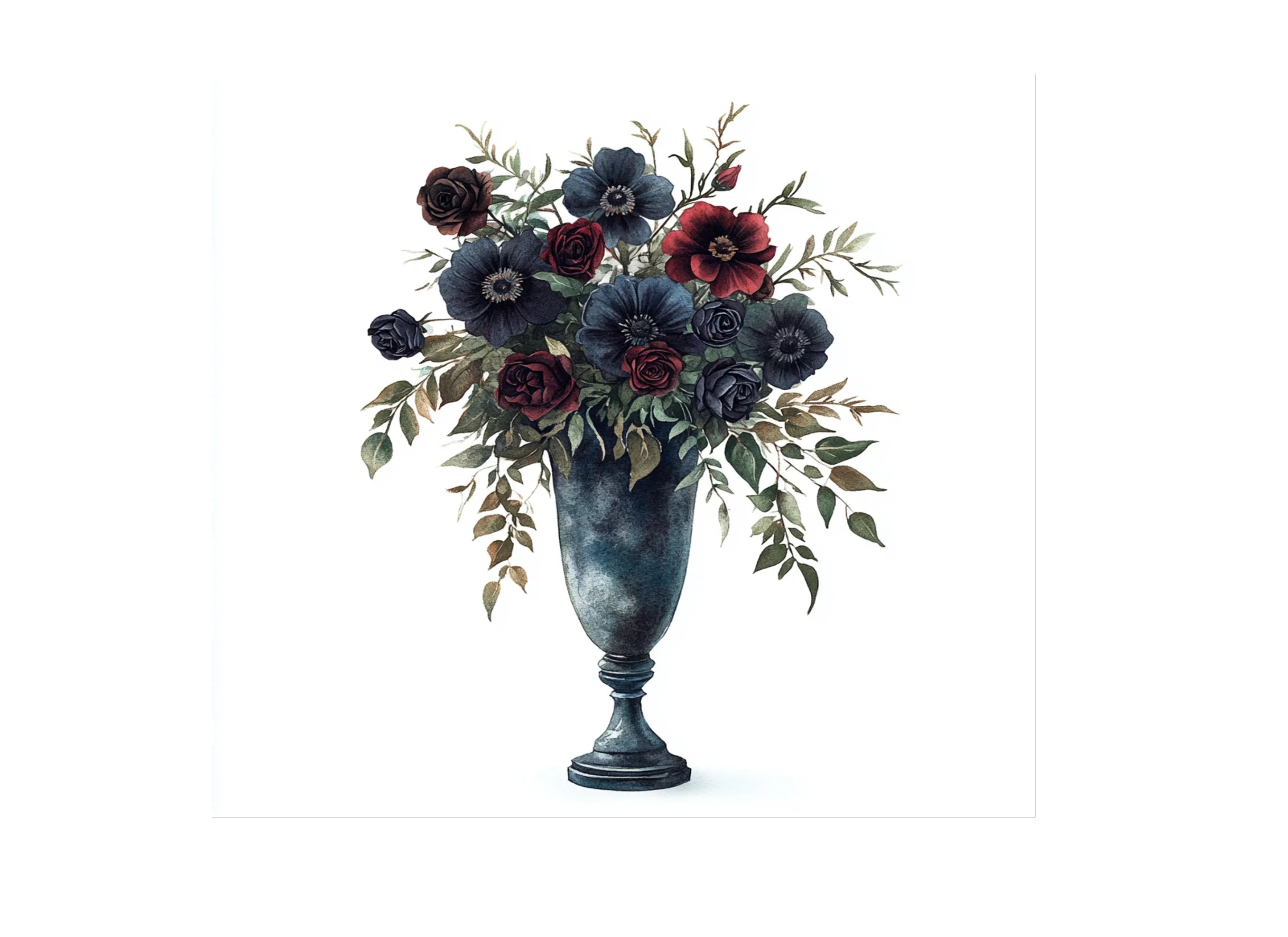 Gothic Blue Rose Vase Clipart Bundle