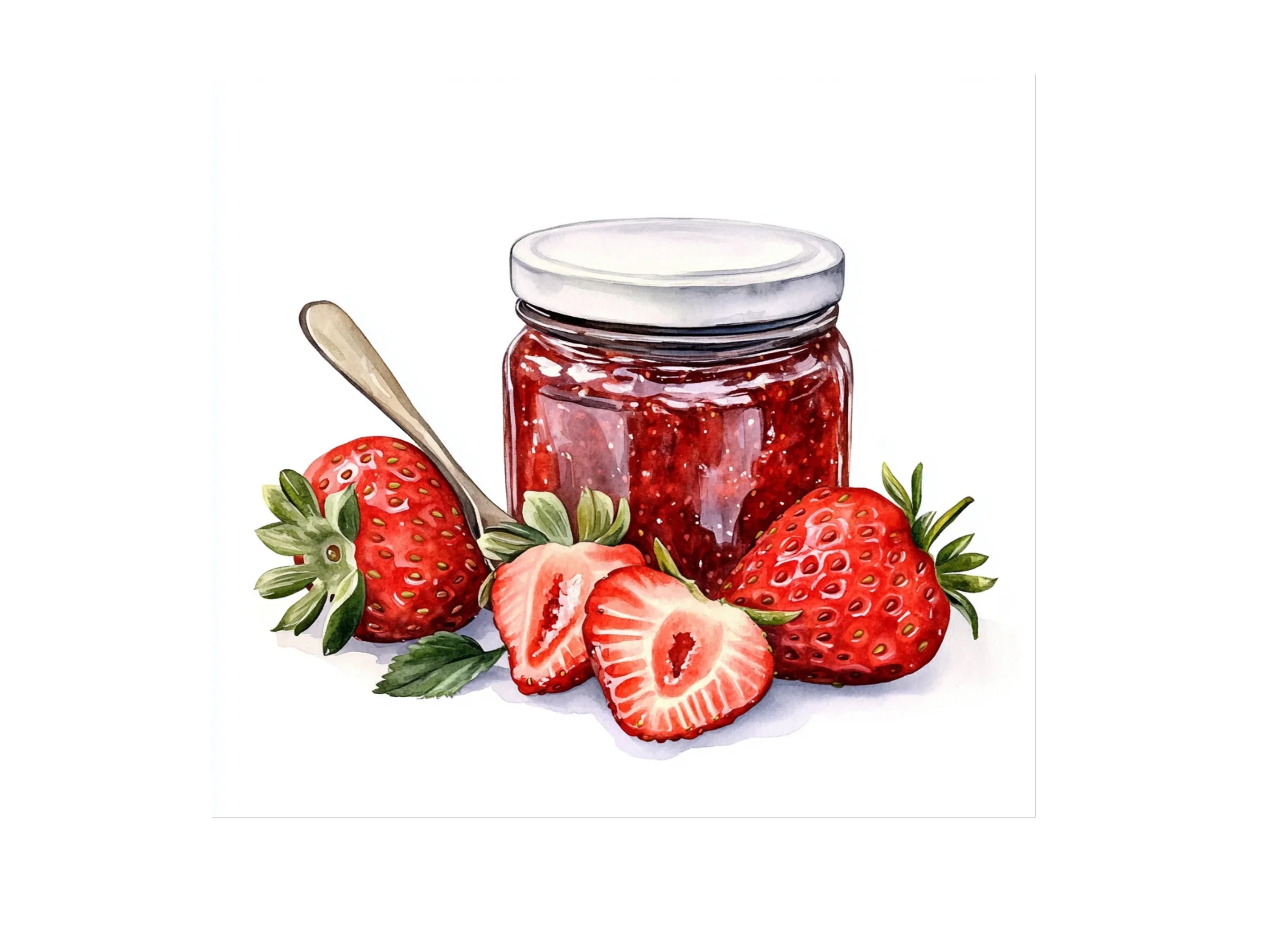 Strawberry Jam Jars with Fresh Strawberries Clipart Bundle