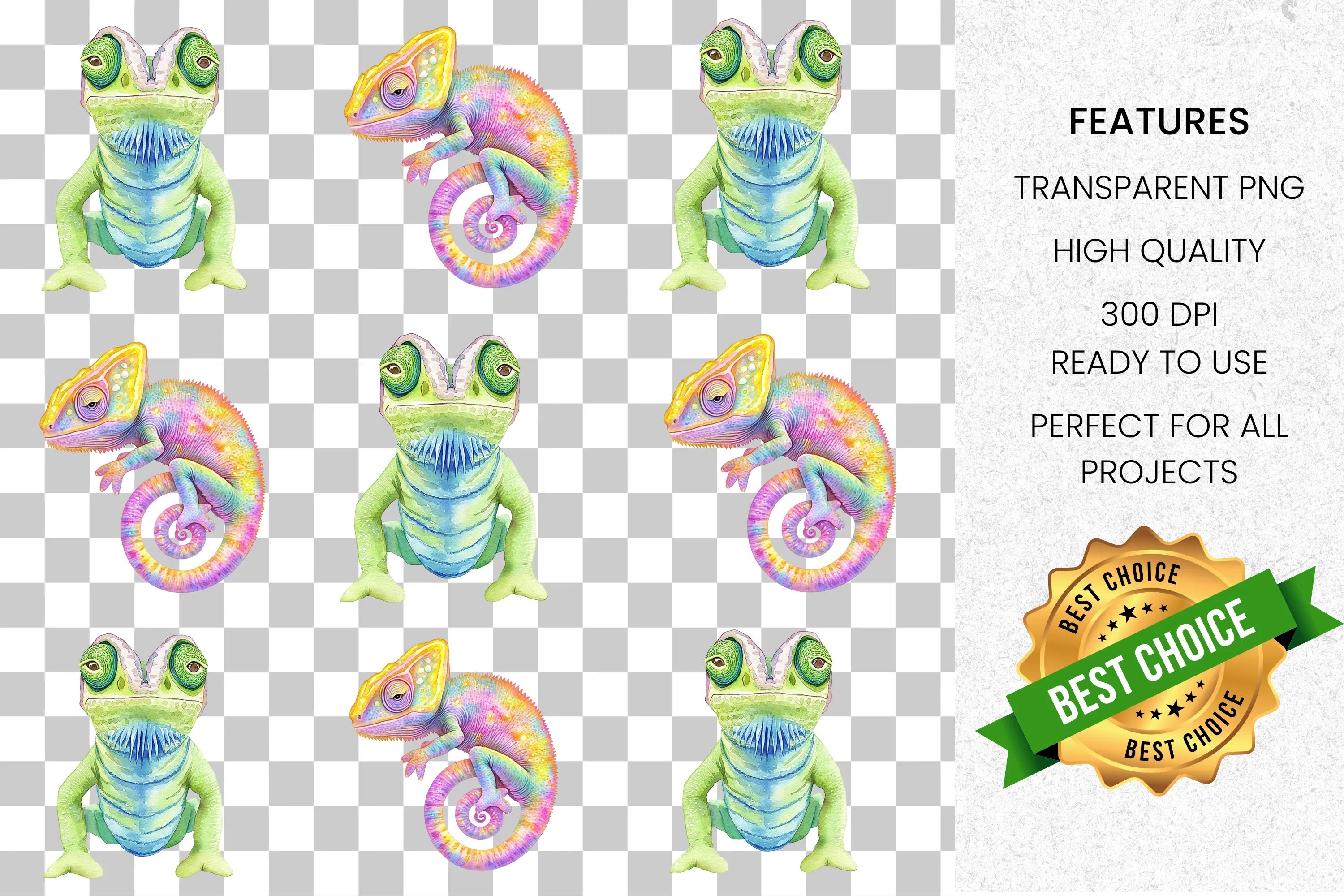 Cute Chameleon Clipart Bundle