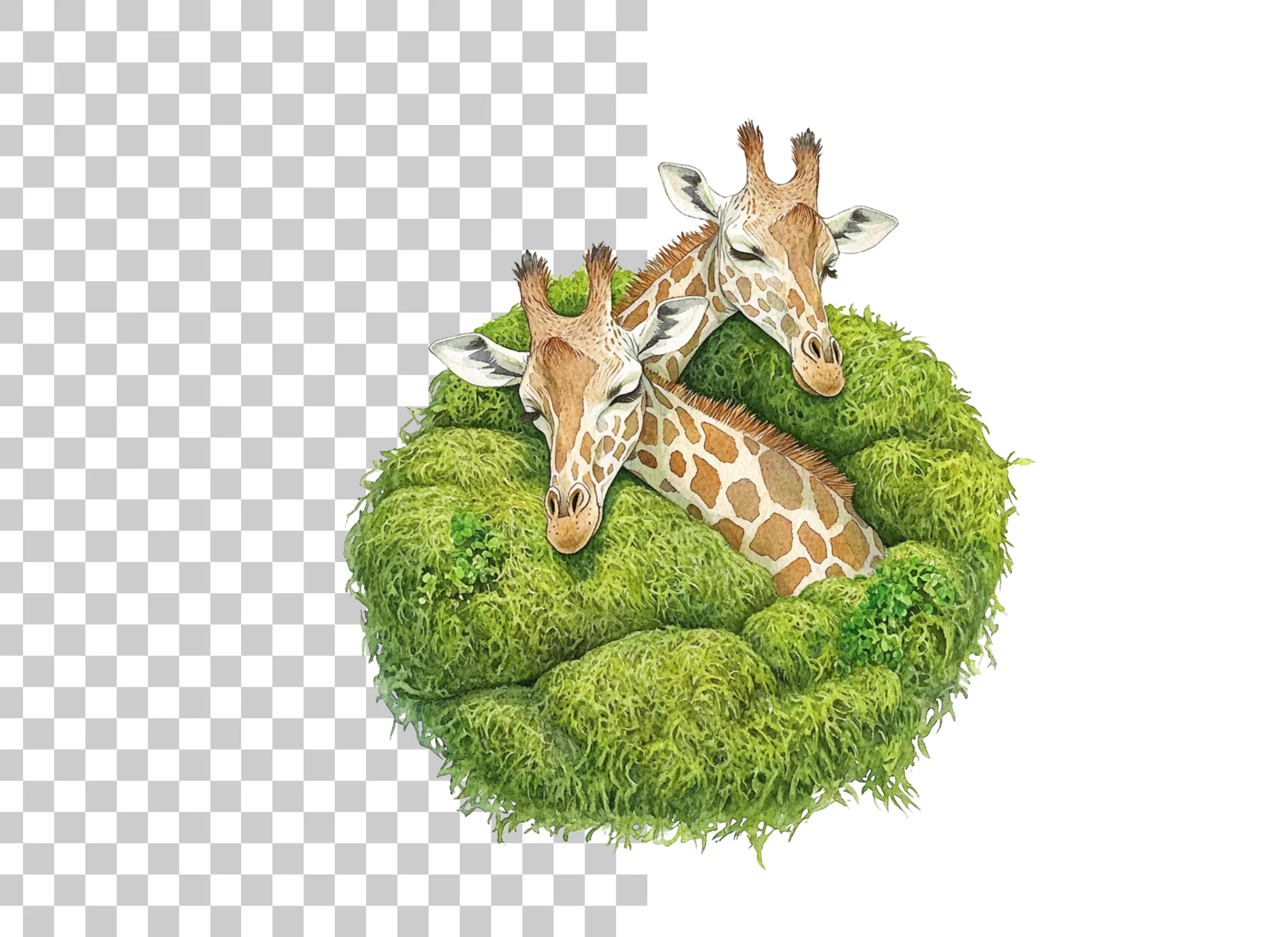 Cute Giraffe Couples in Moss Nests Clipart Bundle