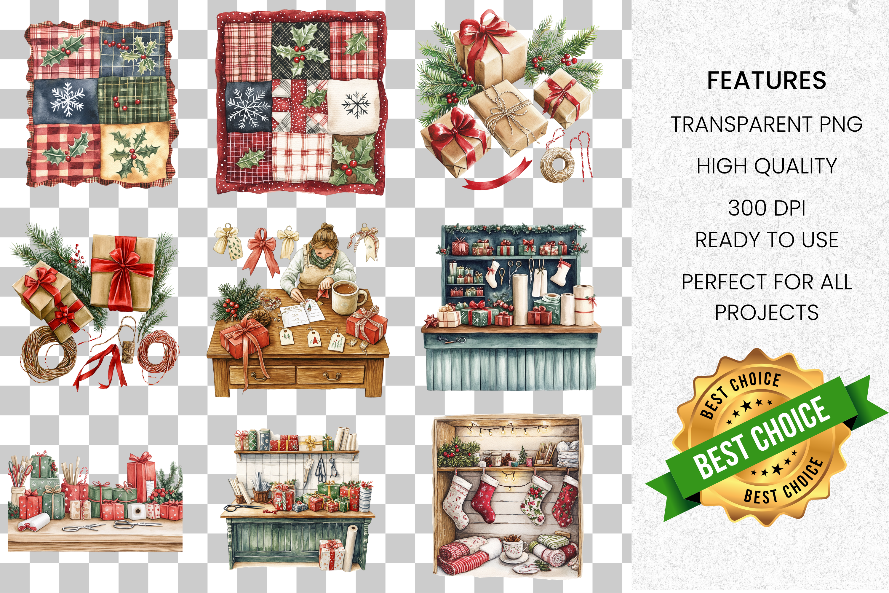 Christmas Candy Cane Holly Clipart Bundle