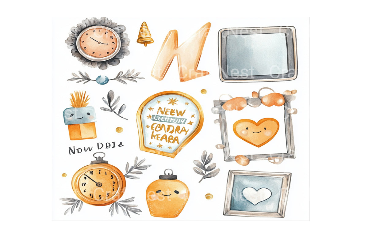 New Year Celebration Elements Clipart Bundle